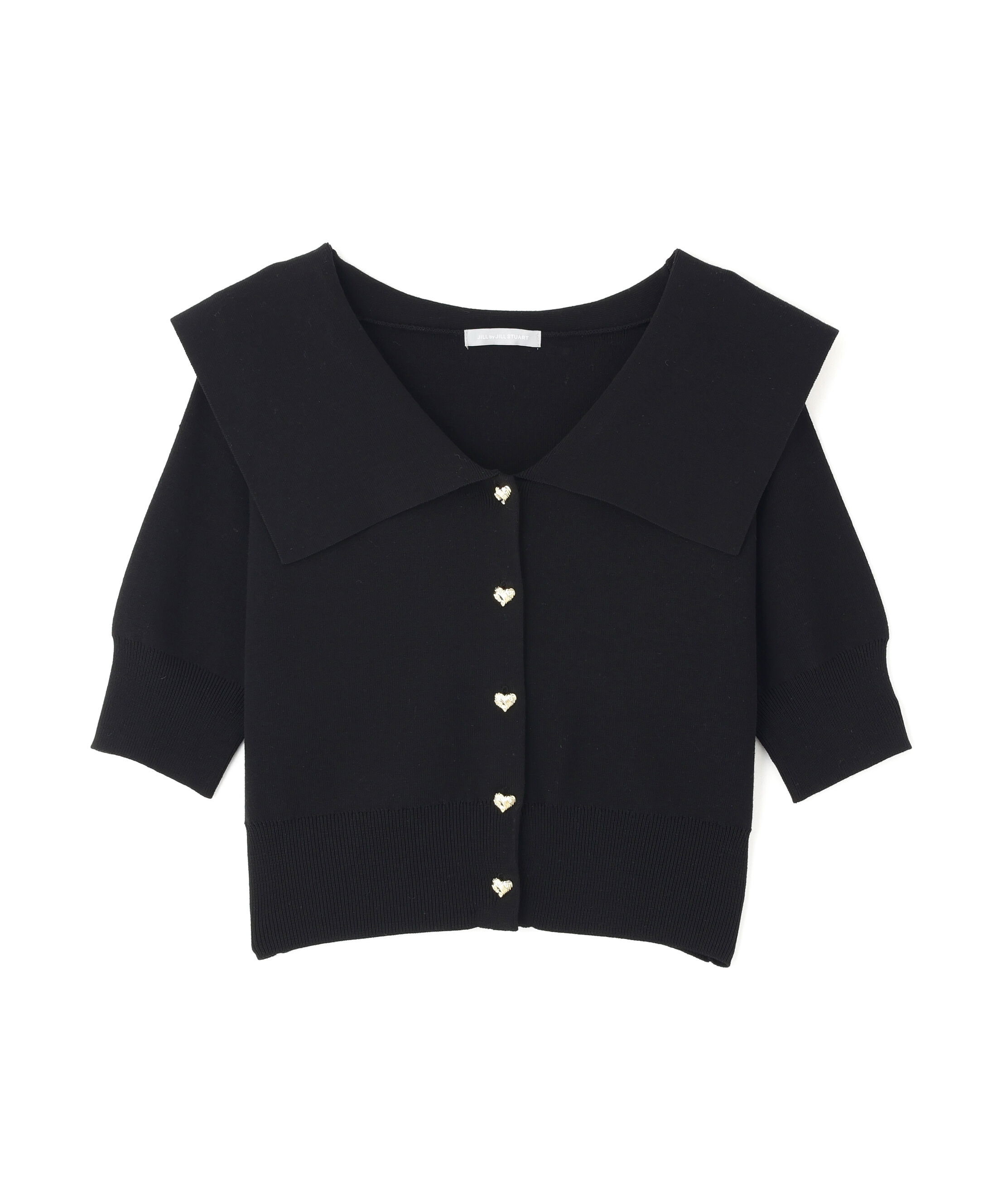  「半袖ビッグカラーデザイン釦ニット」|ニット・セーター|