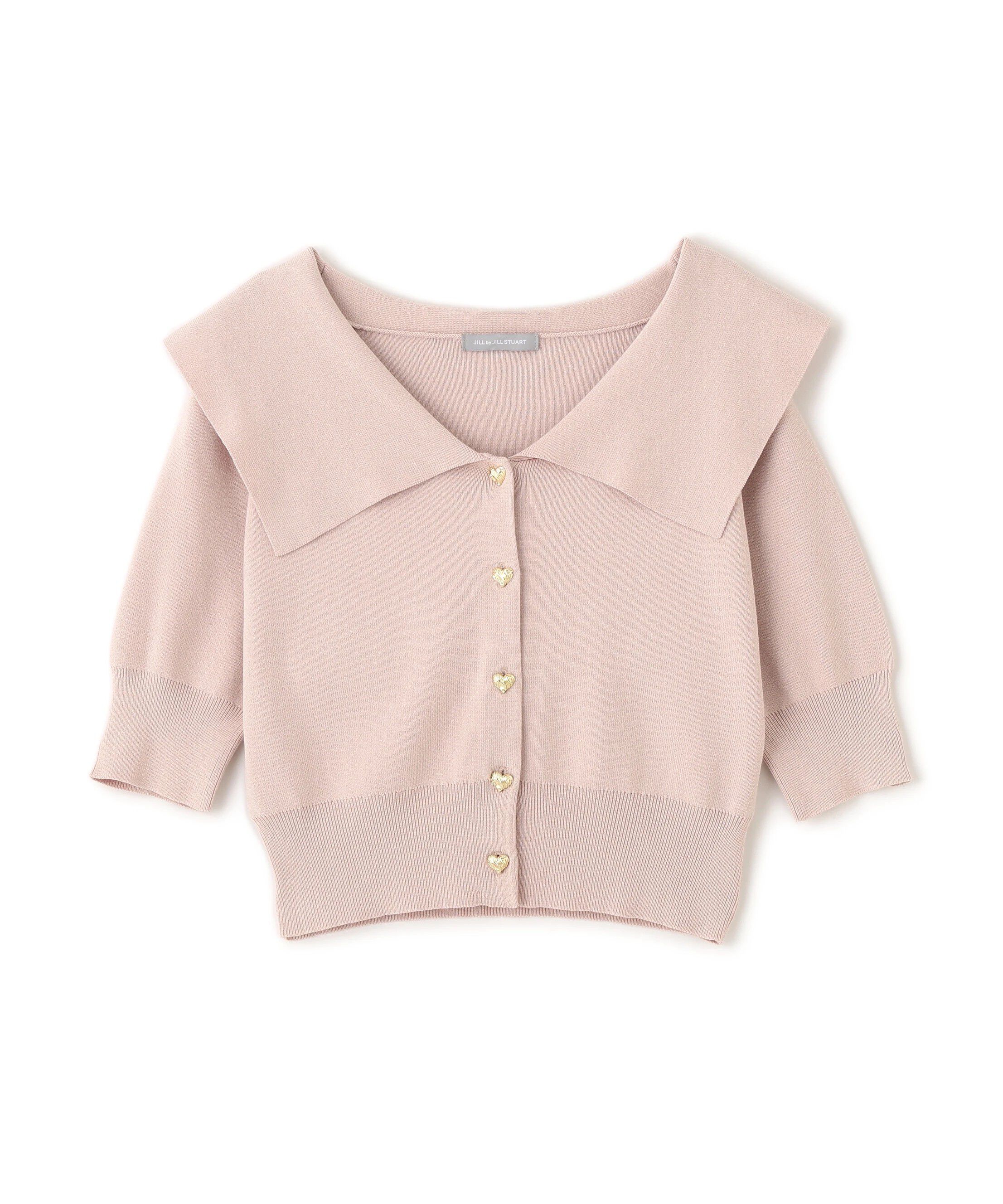  「半袖ビッグカラーデザイン釦ニット」|ニット・セーター|