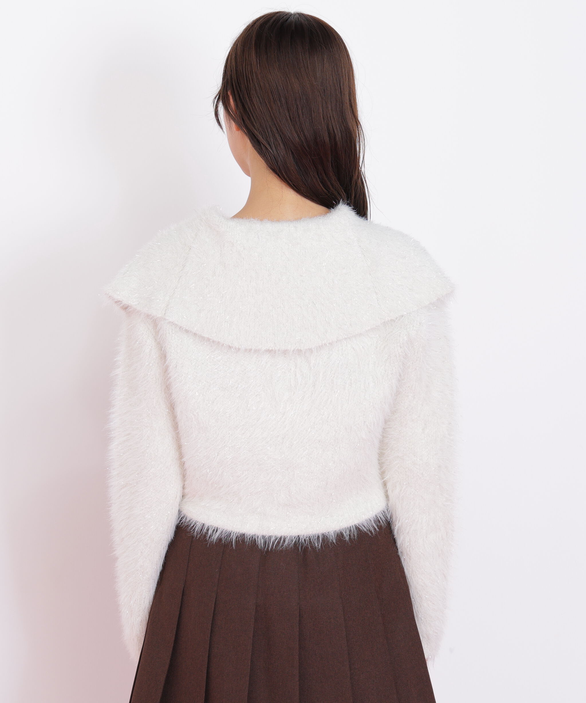  「ラメフェザービッグカラーニットブルゾン」|ニット・セーター|