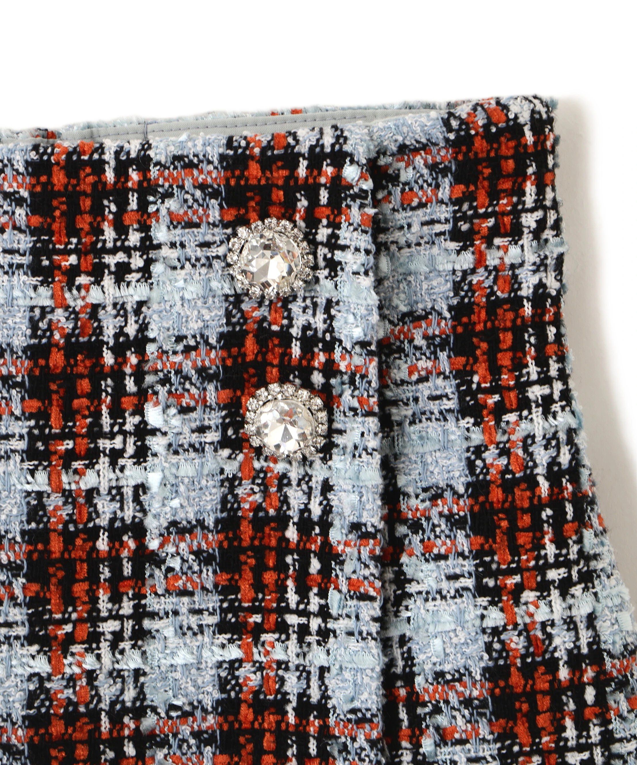  「ツィードチェックビジュー釦ミニスカート」|スカート|