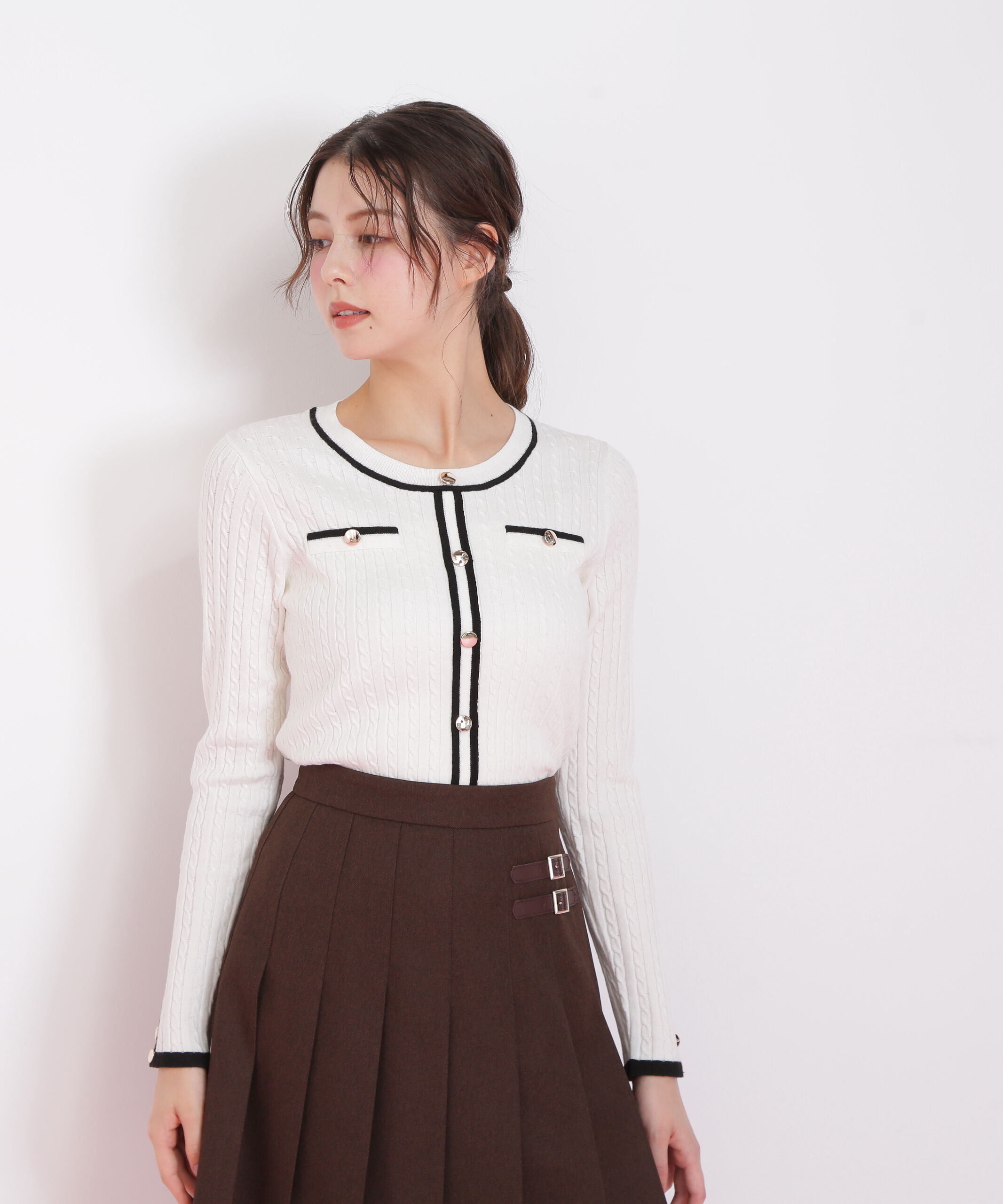  「バイカラーケーブルニット」|ニット・セーター|