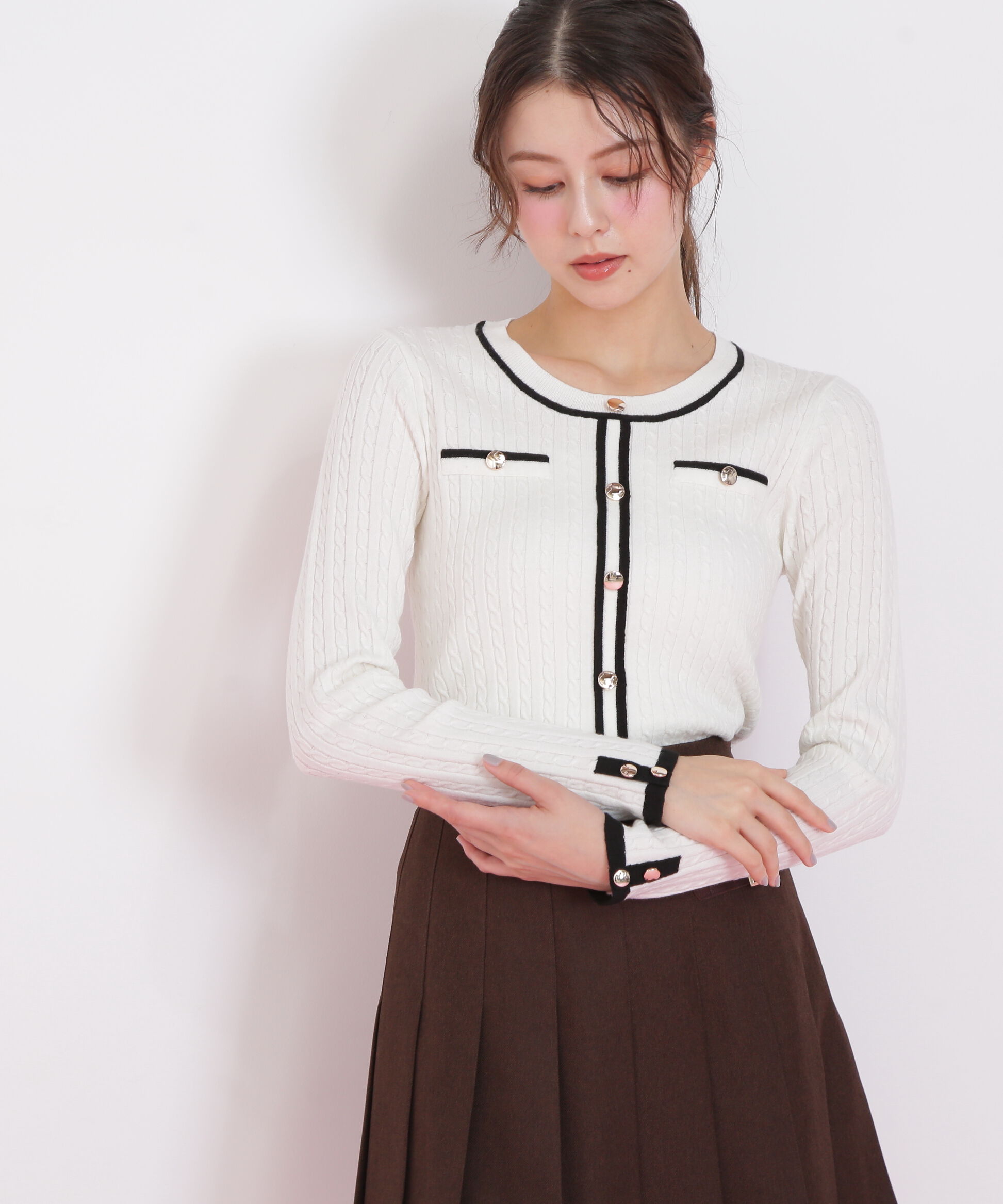  「バイカラーケーブルニット」|ニット・セーター|