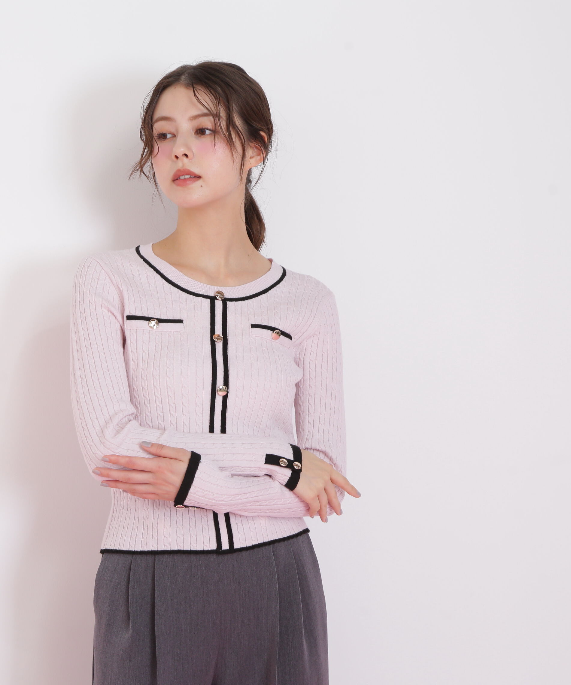  「バイカラーケーブルニット」|ニット・セーター|