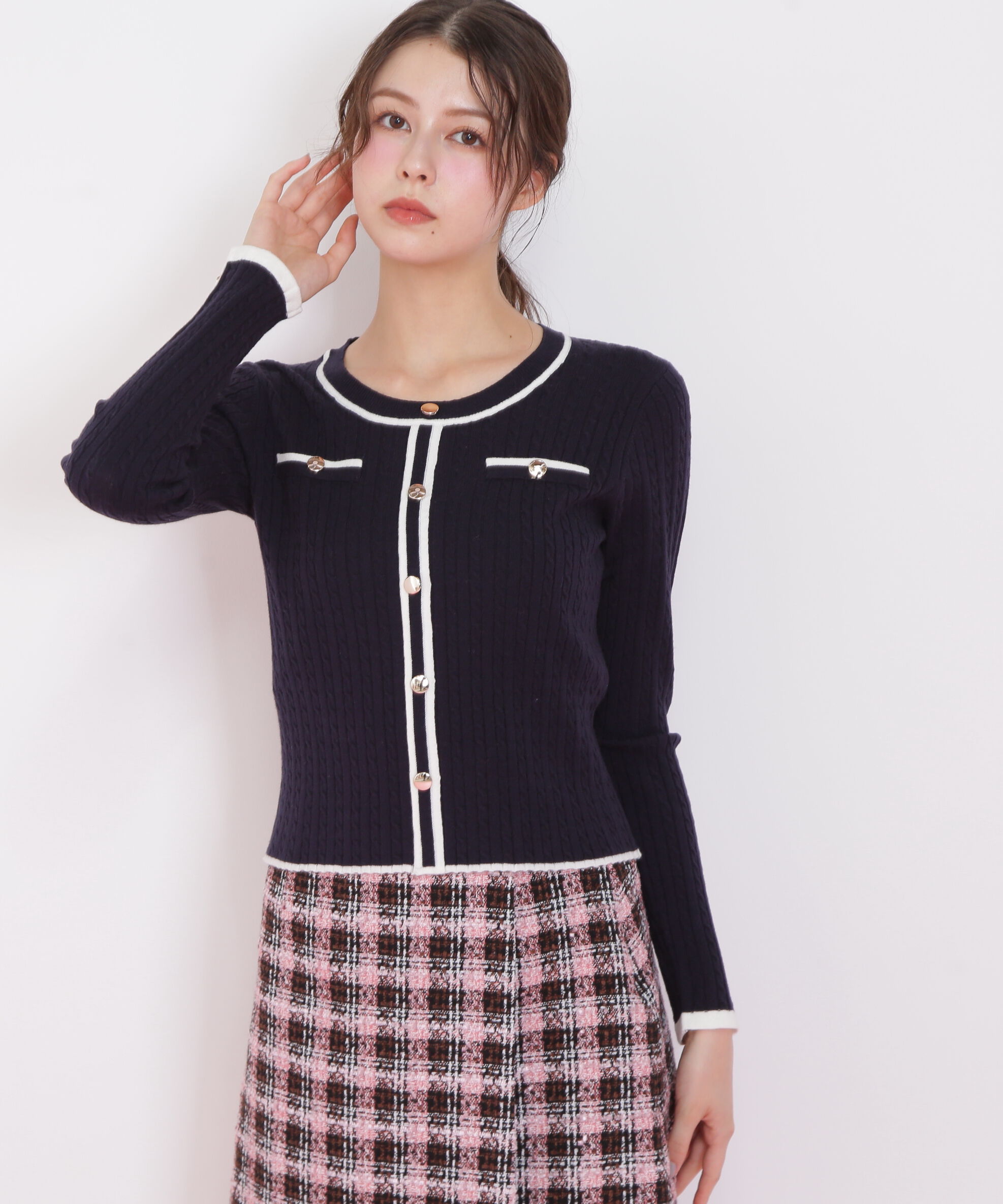  「バイカラーケーブルニット」|ニット・セーター|