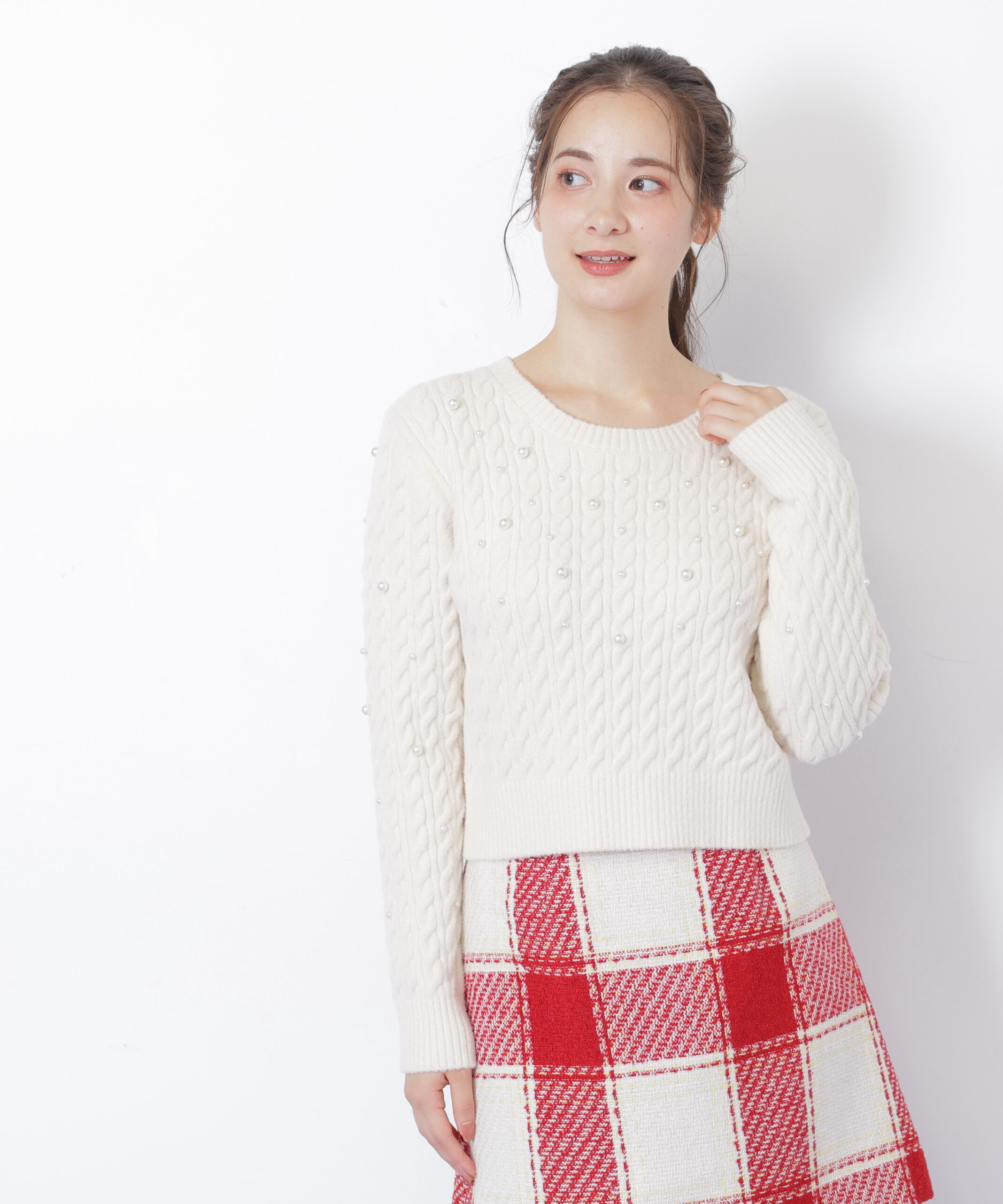  「ランダムパールミニケーブルニット」|ニット・セーター|