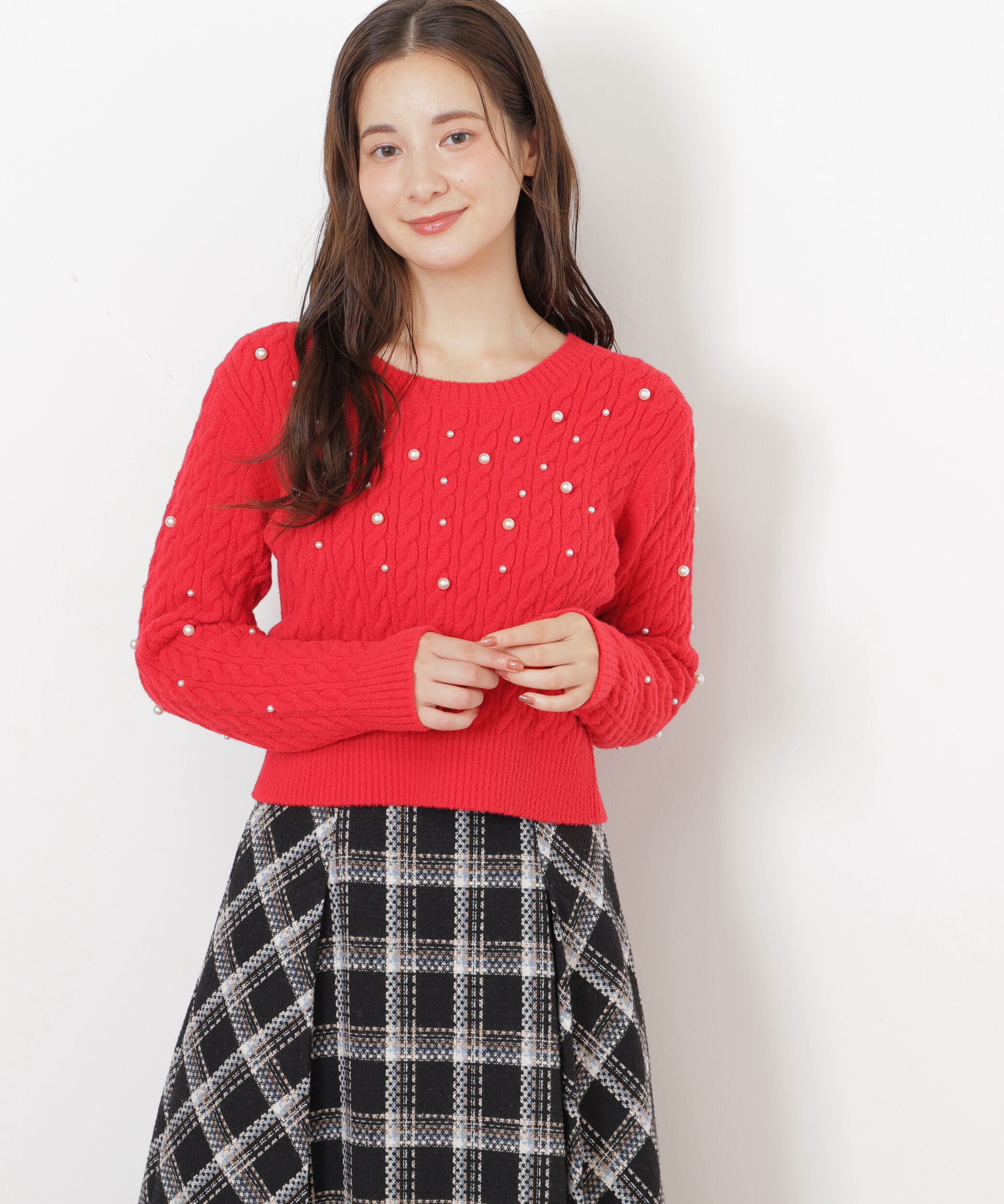  「ランダムパールミニケーブルニット」|ニット・セーター|