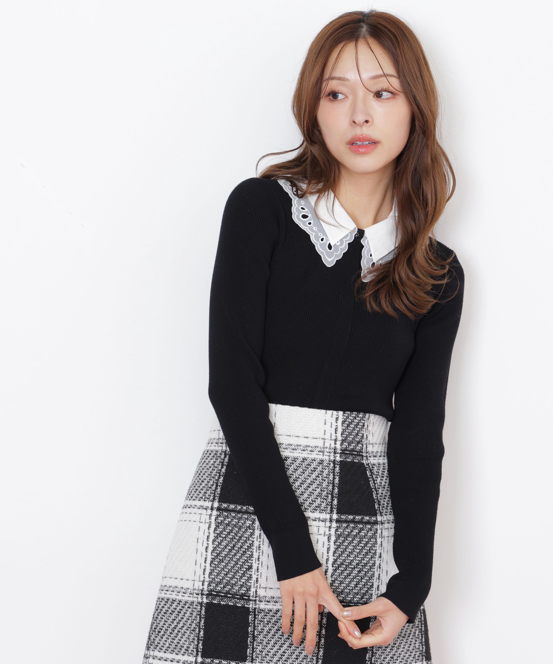  「レース衿レイヤードニット」|ニット・セーター|