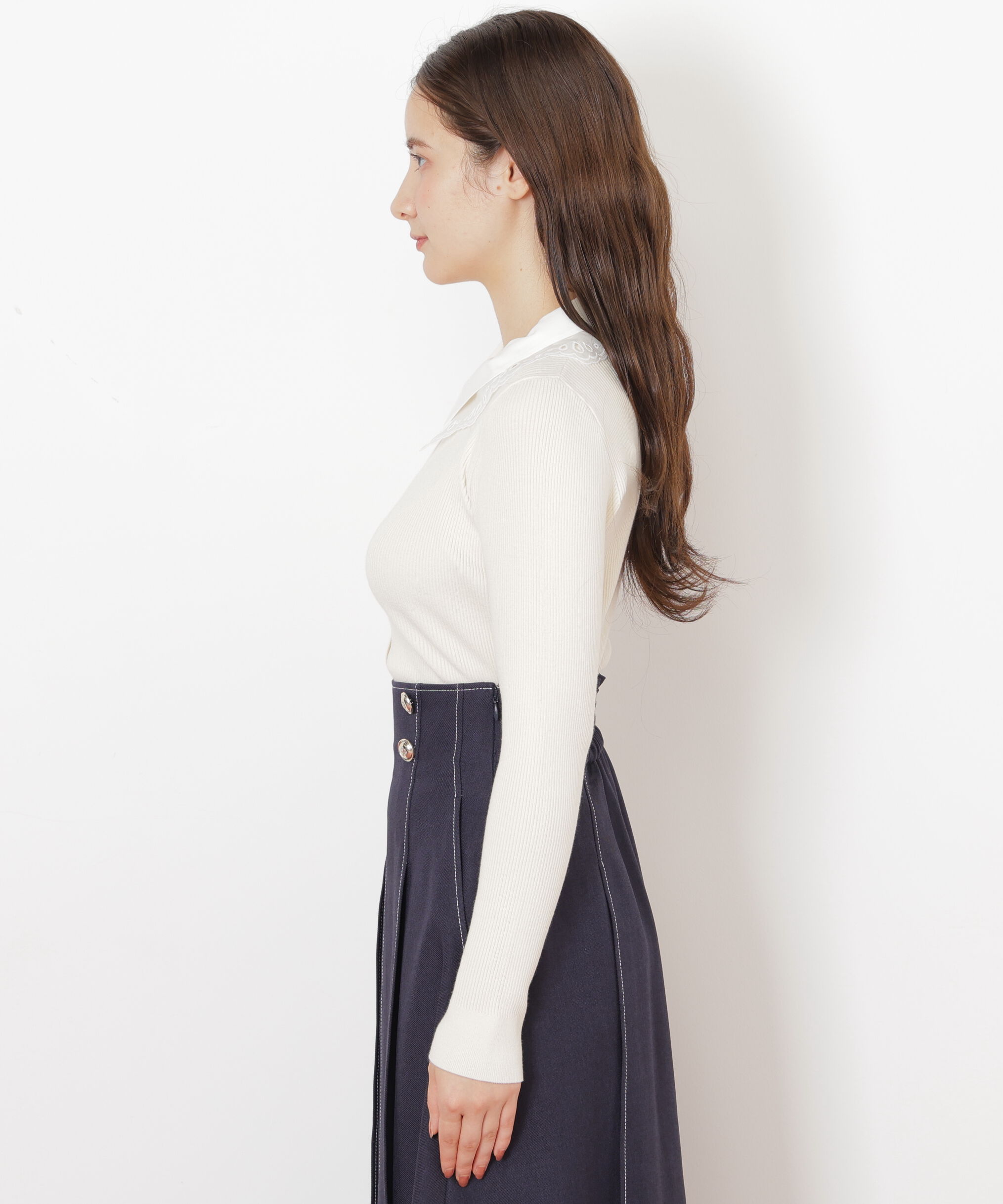  「レース衿レイヤードニット」|ニット・セーター|