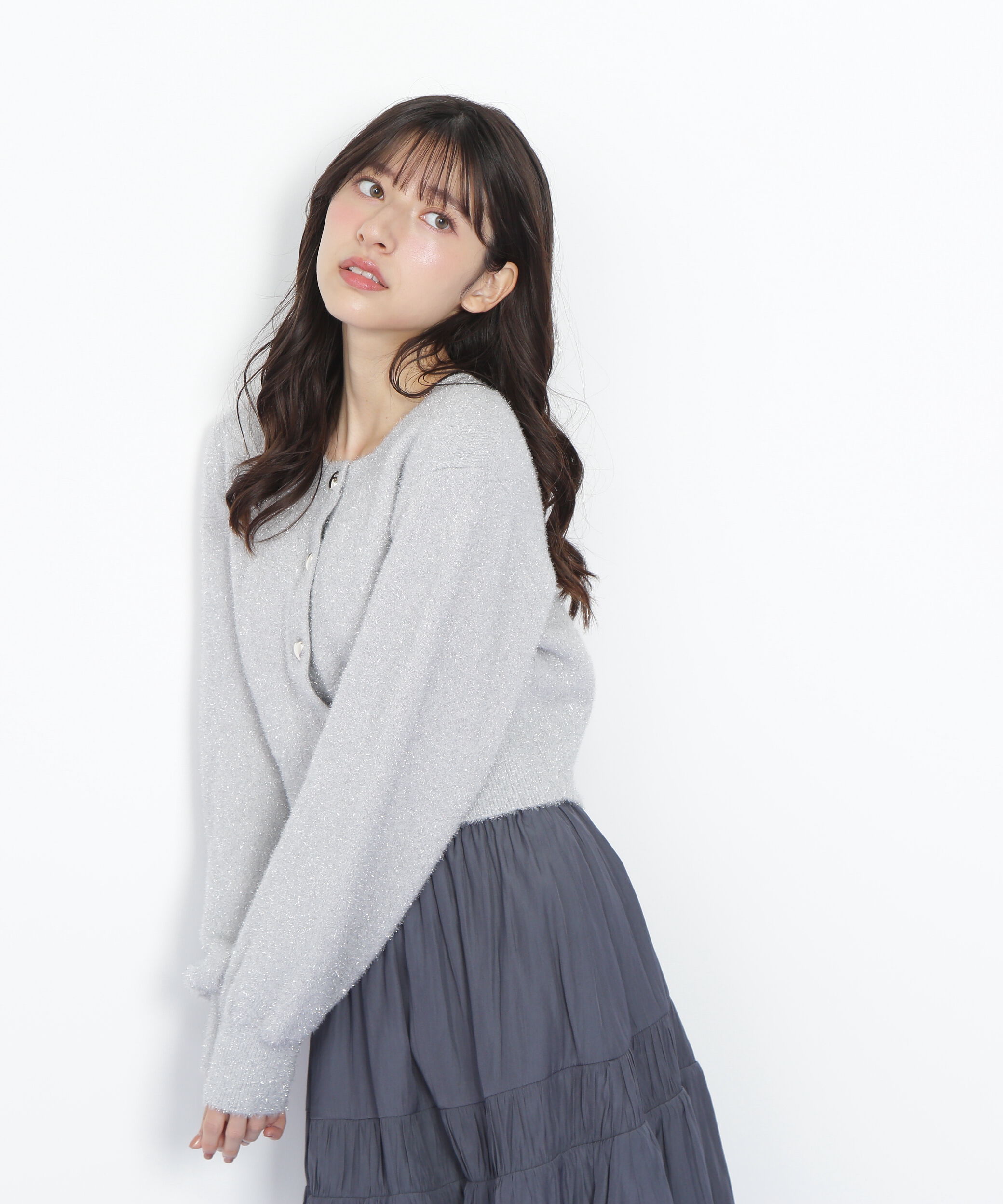  「ハートボタンラメフェザーカーディガン」|ニット・セーター|