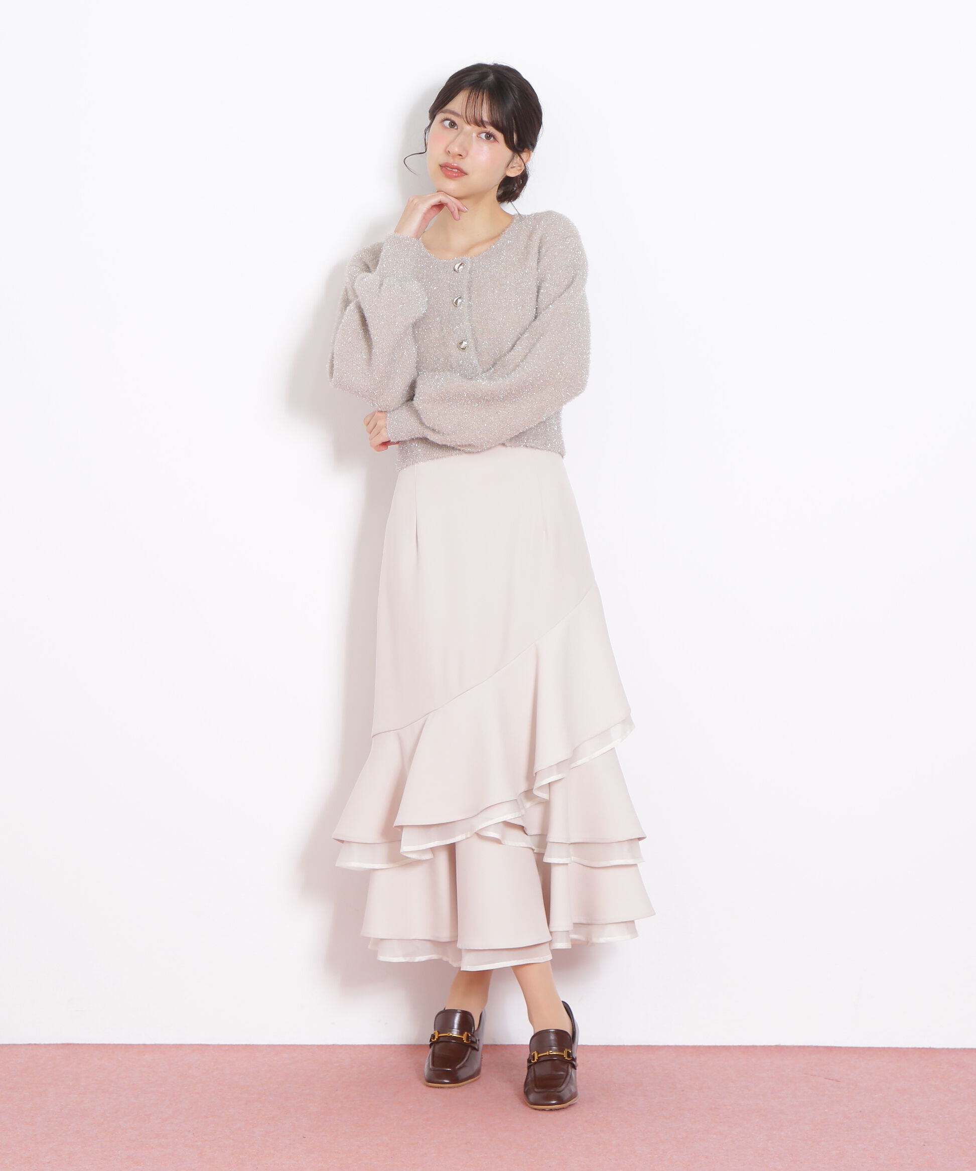  「ハートボタンラメフェザーカーディガン」|ニット・セーター|