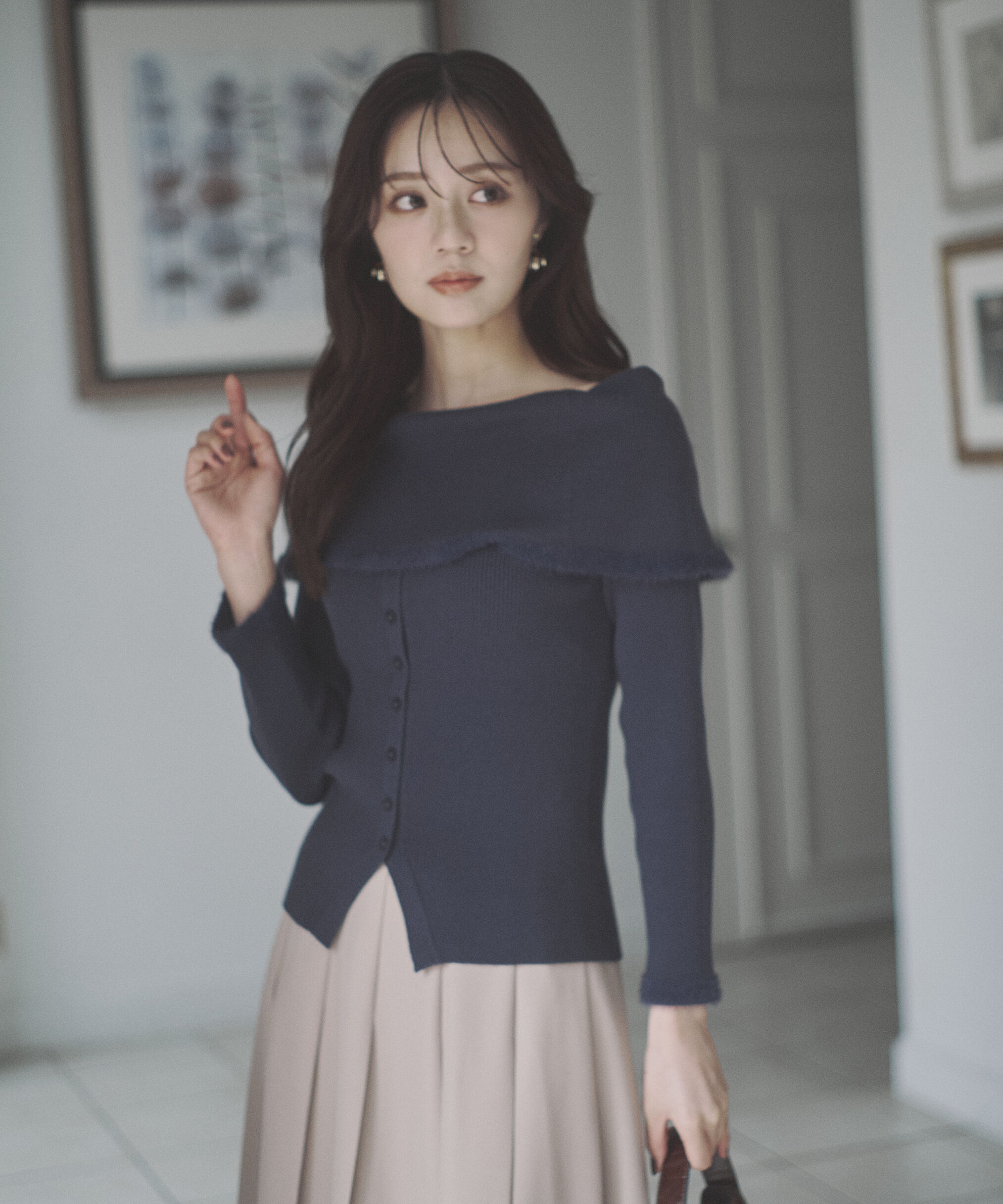 PROPORTION BODY DRESSING「ポイントフェザーオフショルニット」|ニット・セーター|ネイビー