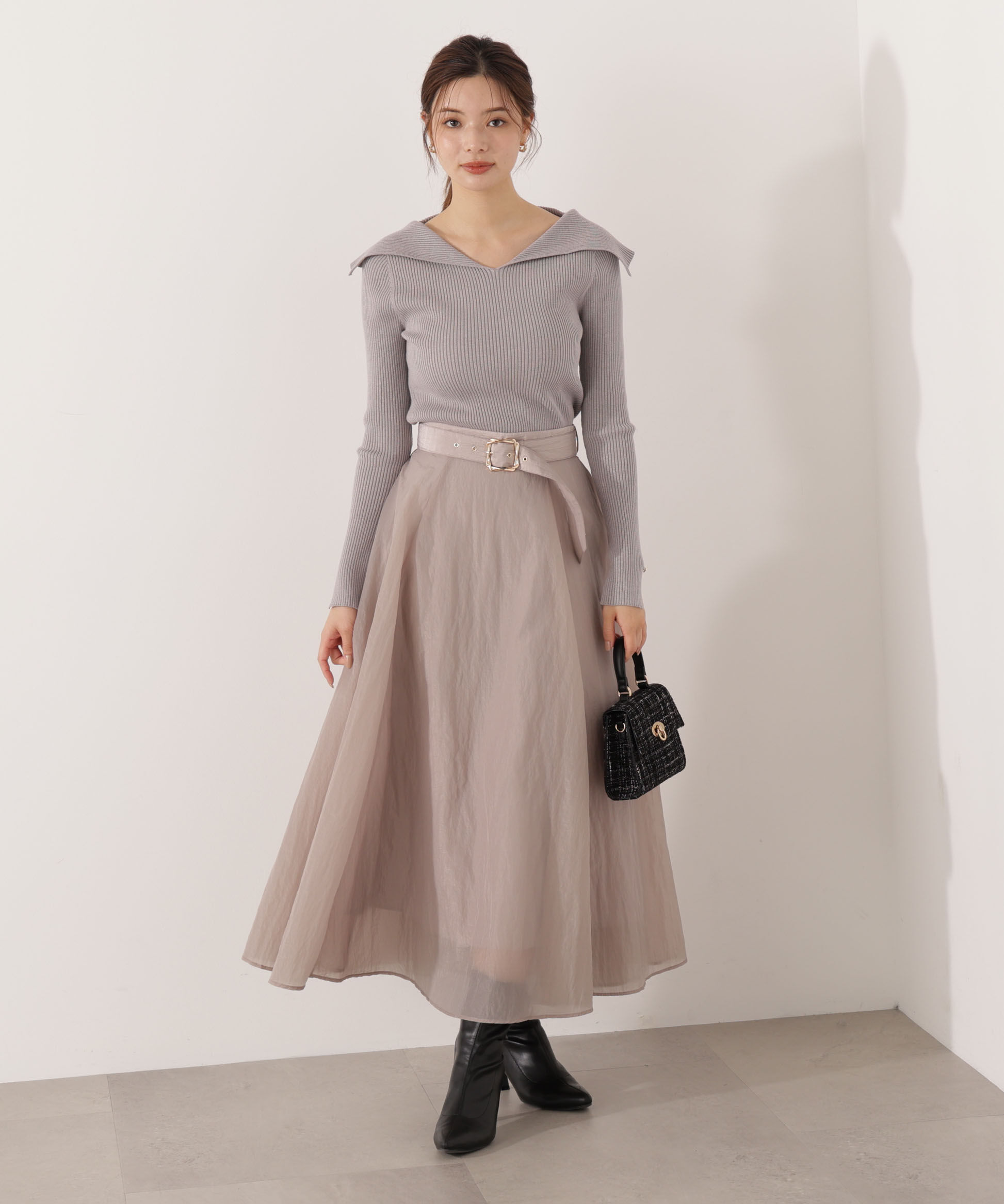 PROPORTION BODY DRESSING「ベルト付きシアーフレアスカート」|スカート|