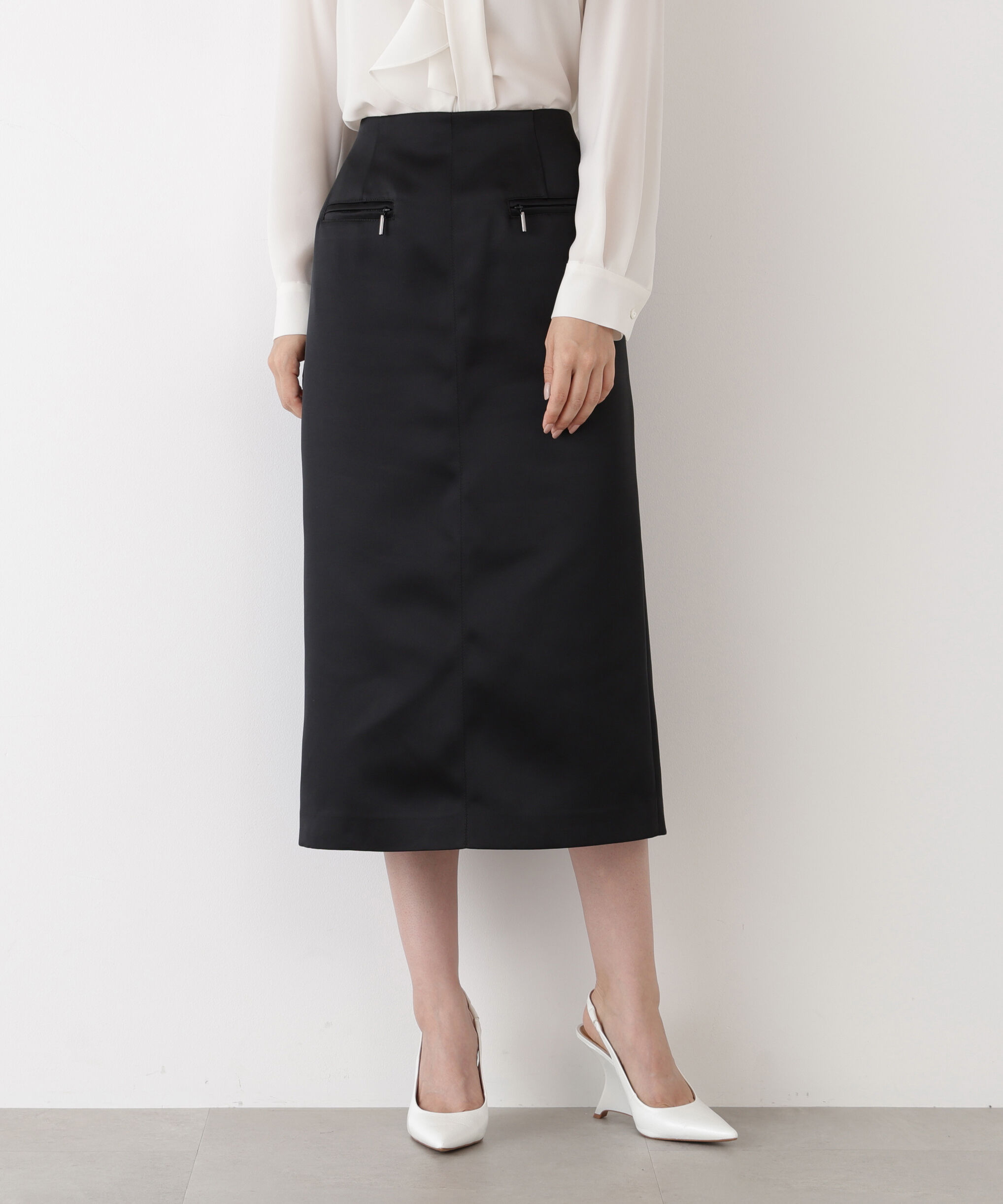  「◆ジップアクセントミディスカート」|スカート|ブラック