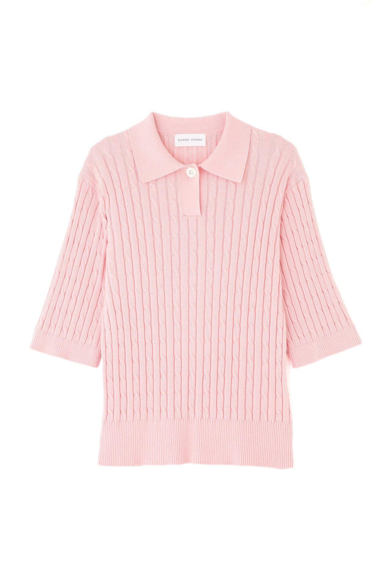  「◆【ウォッシャブル】コットンケーブル柄ポロニットプルオーバー」|ニット・セーター|