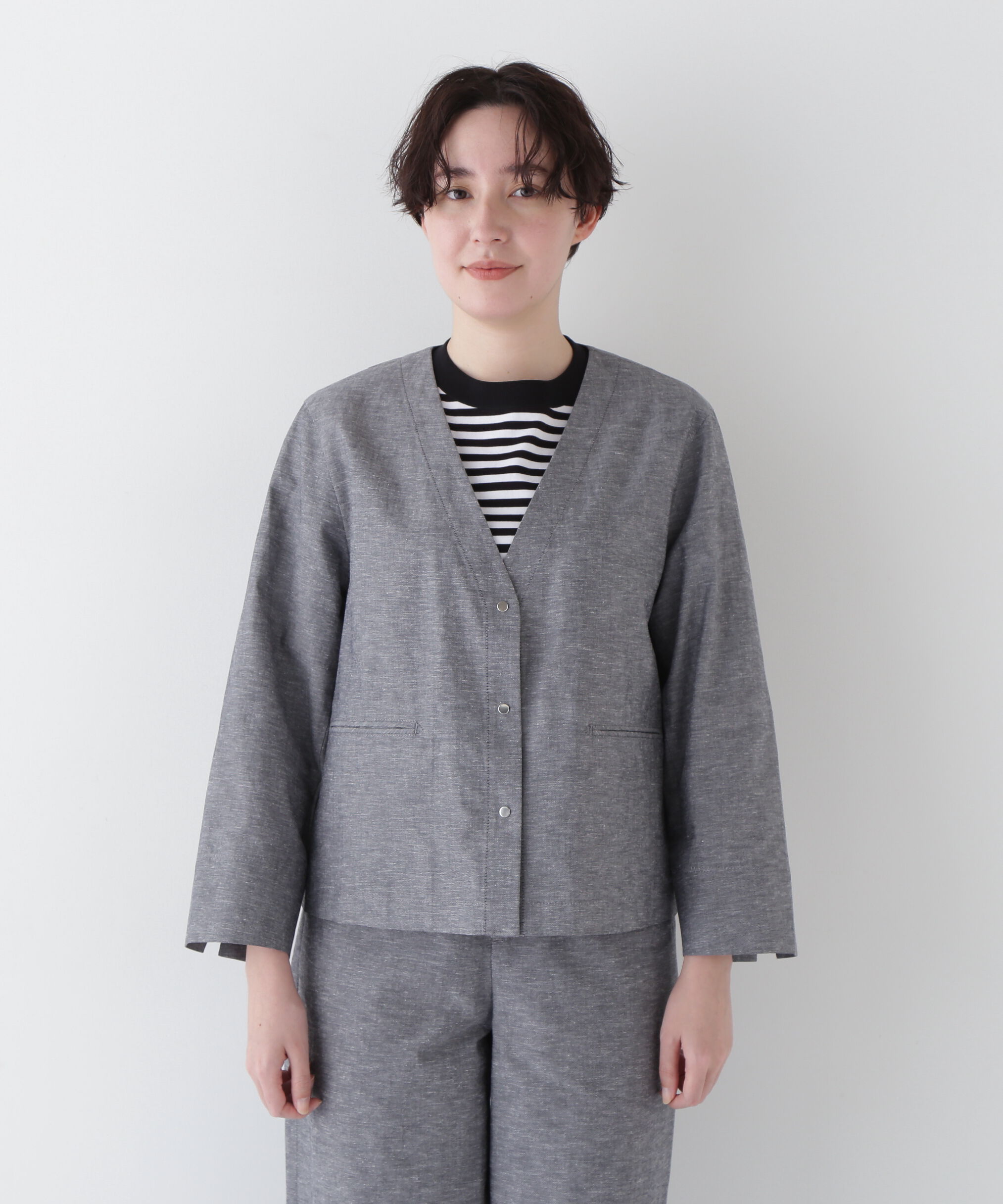  「◆綿麻シャンブレーVネックブルゾン」|ブルゾン・スタジャン|