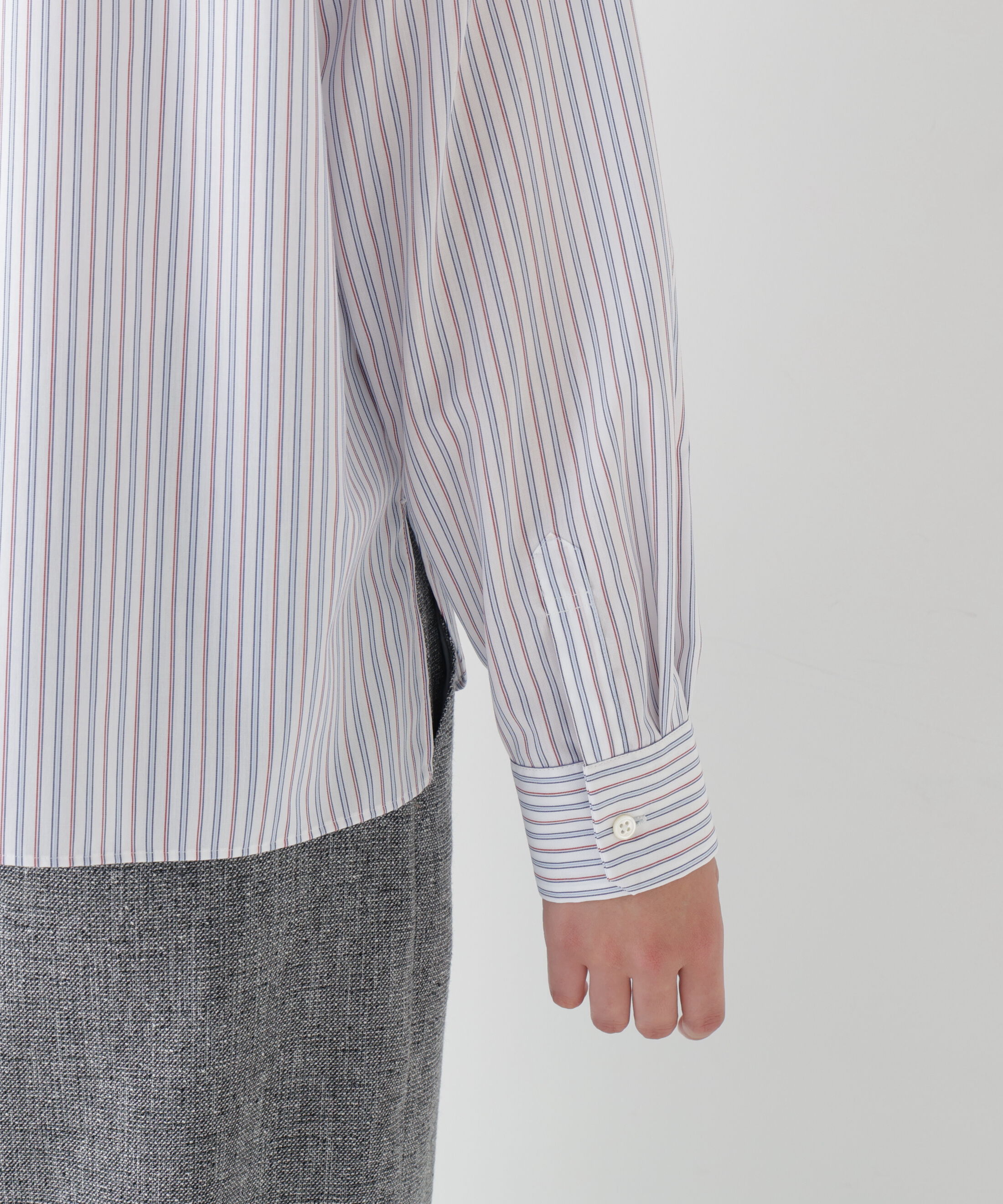  「◆先染めストライプスタンドフリルブラウス」|シャツ・ブラウス|