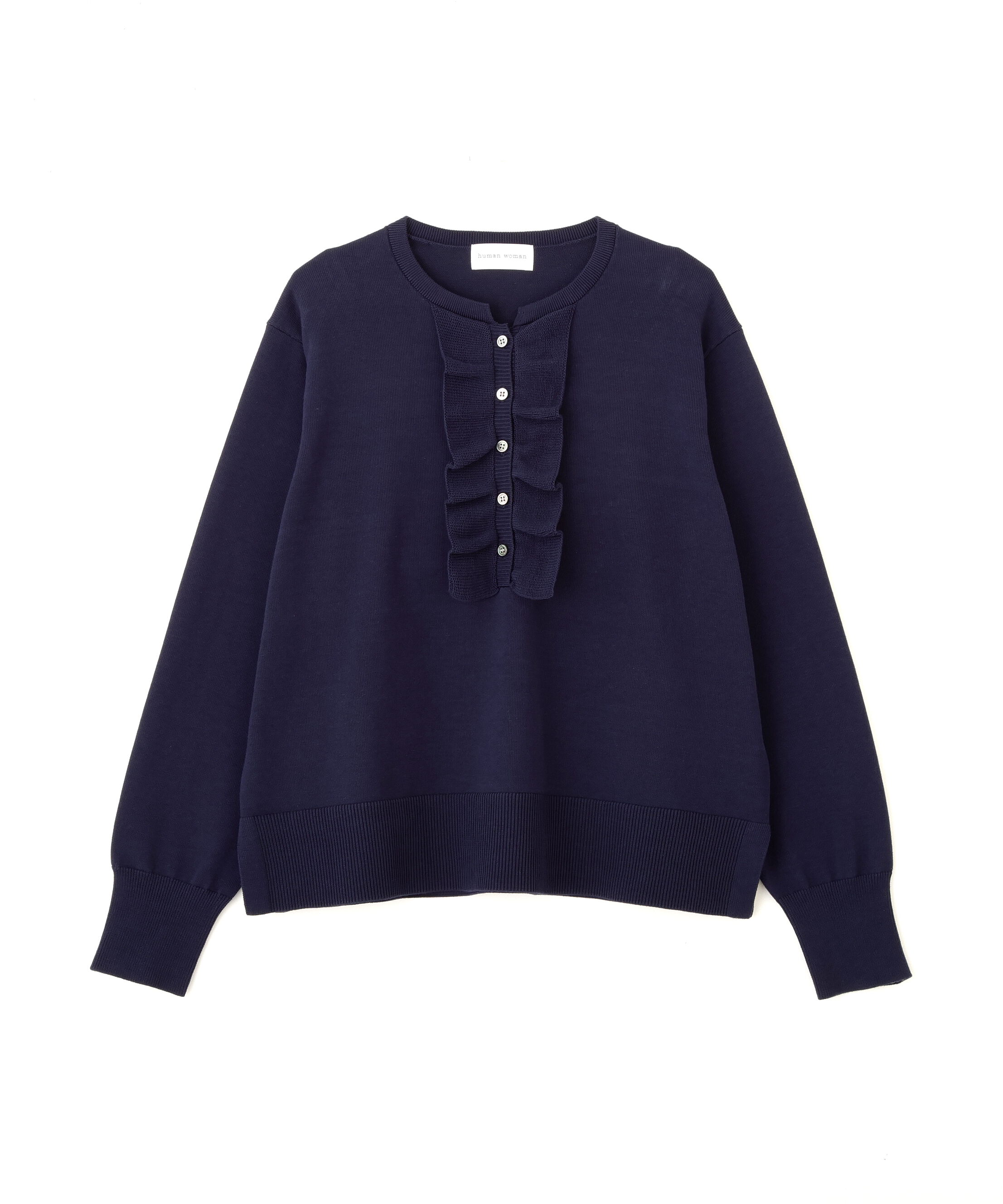  「◆オーガニックコットン混プレーティング前立フリルプルオーバー」|ニット・セーター|