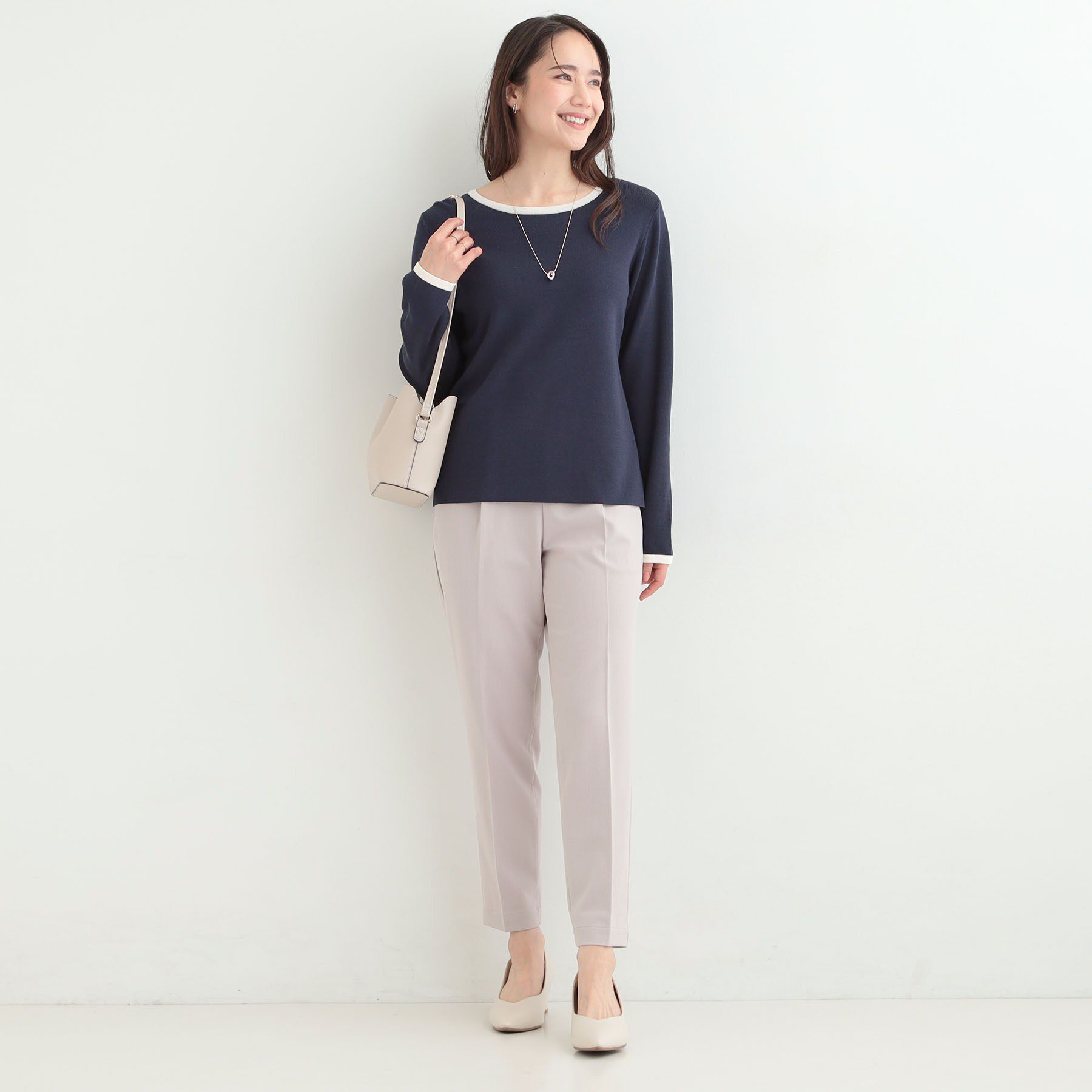 SHOO･LA･RUE「【洗濯機可/S-LL/アンサンブル可】配色クルーネックニット」|ニット・セーター|