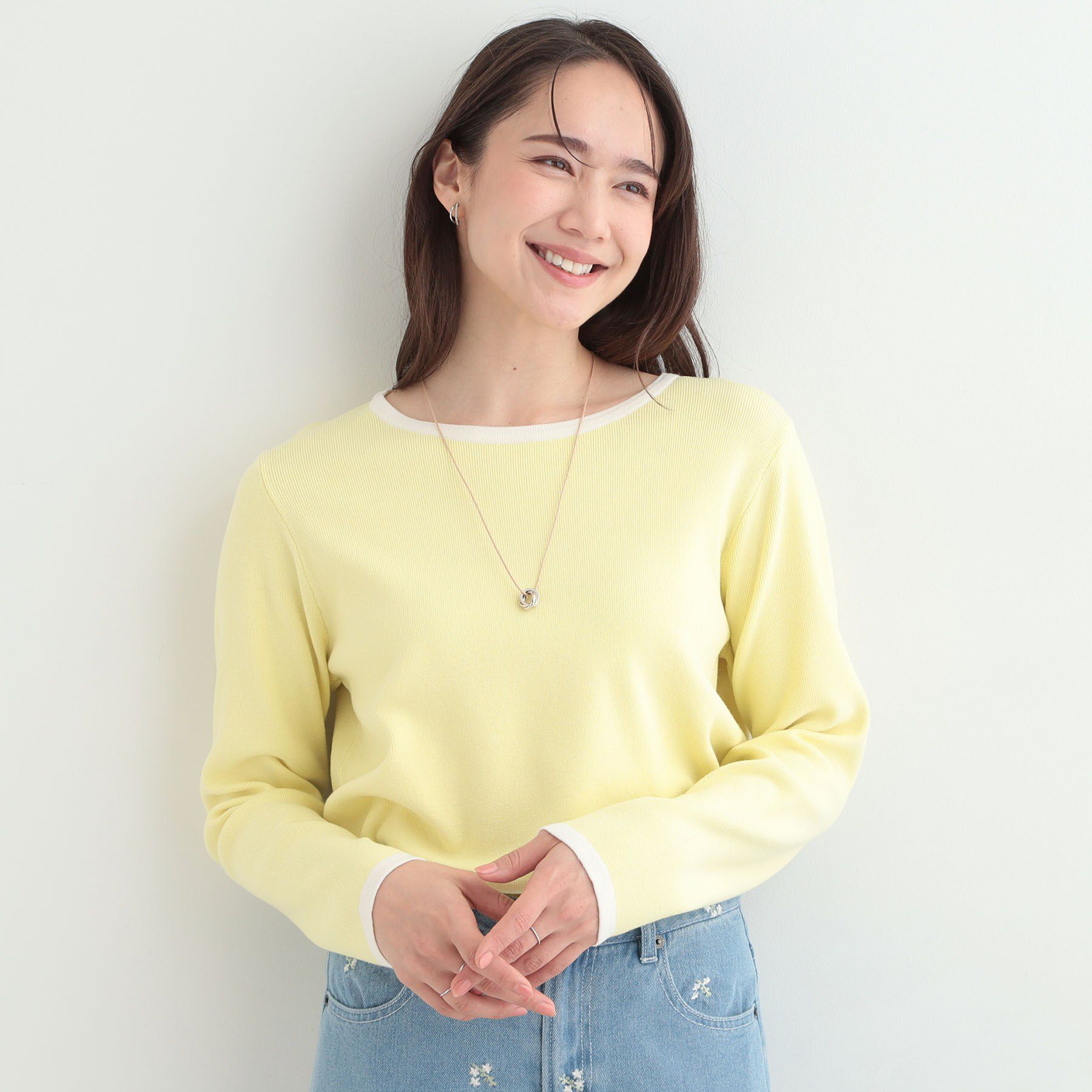 SHOO･LA･RUE「【洗濯機可/S-LL/アンサンブル可】配色クルーネックニット」|ニット・セーター|