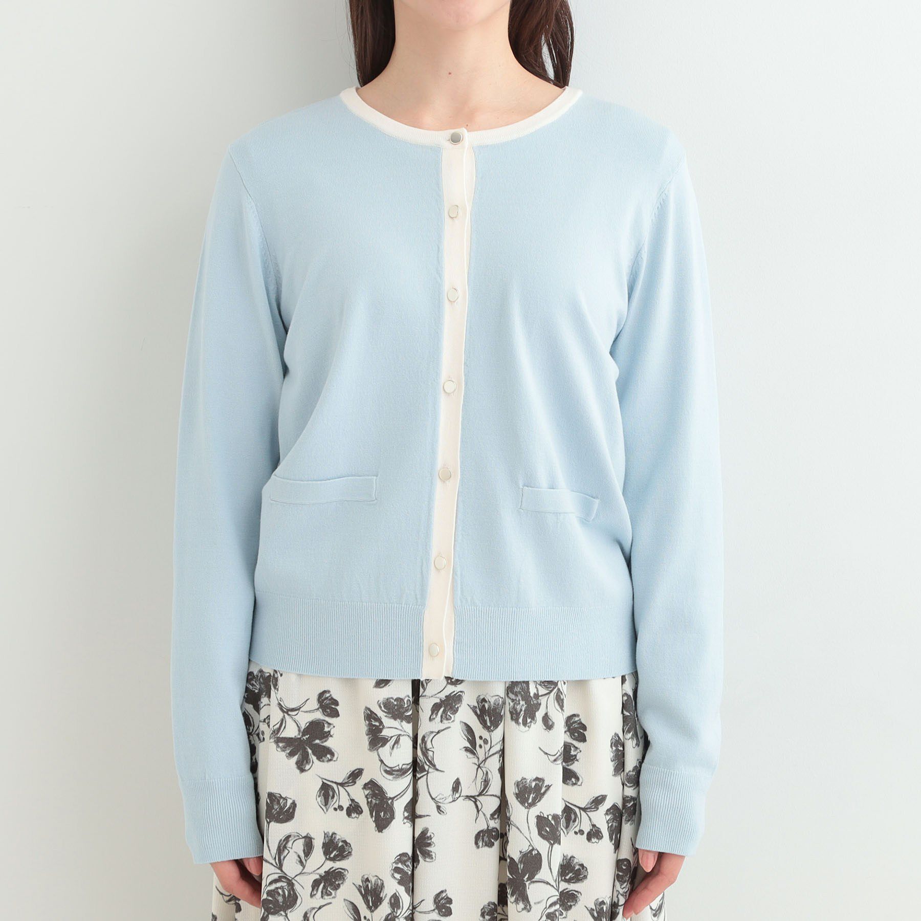 SHOO･LA･RUE「【洗濯機可/S-LL/アンサンブル可】配色クルーニットカーディガン」|カーディガン|