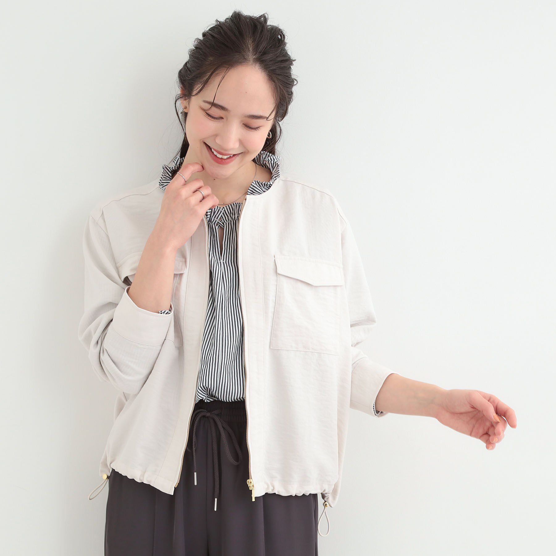 SHOO･LA･RUE「【S-LL】デイリーにも、通勤にも。フラップポケットノーカラーブルゾン」|ブルゾン・スタジャン|