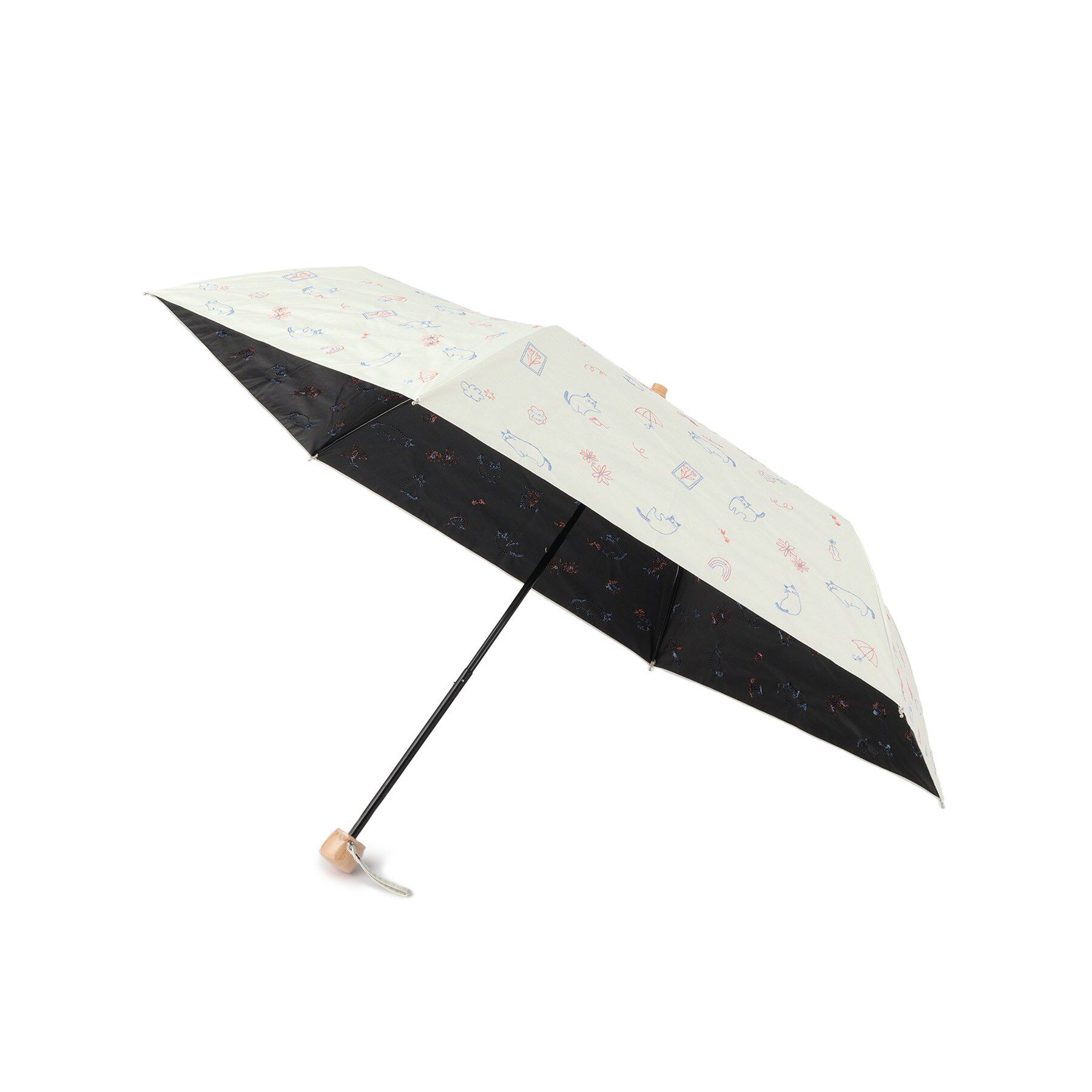 SHOO･LA･RUE「【晴雨兼用】ミニサニーキャット刺繍折りたたみ傘【because】」|傘|アイボリー(104)