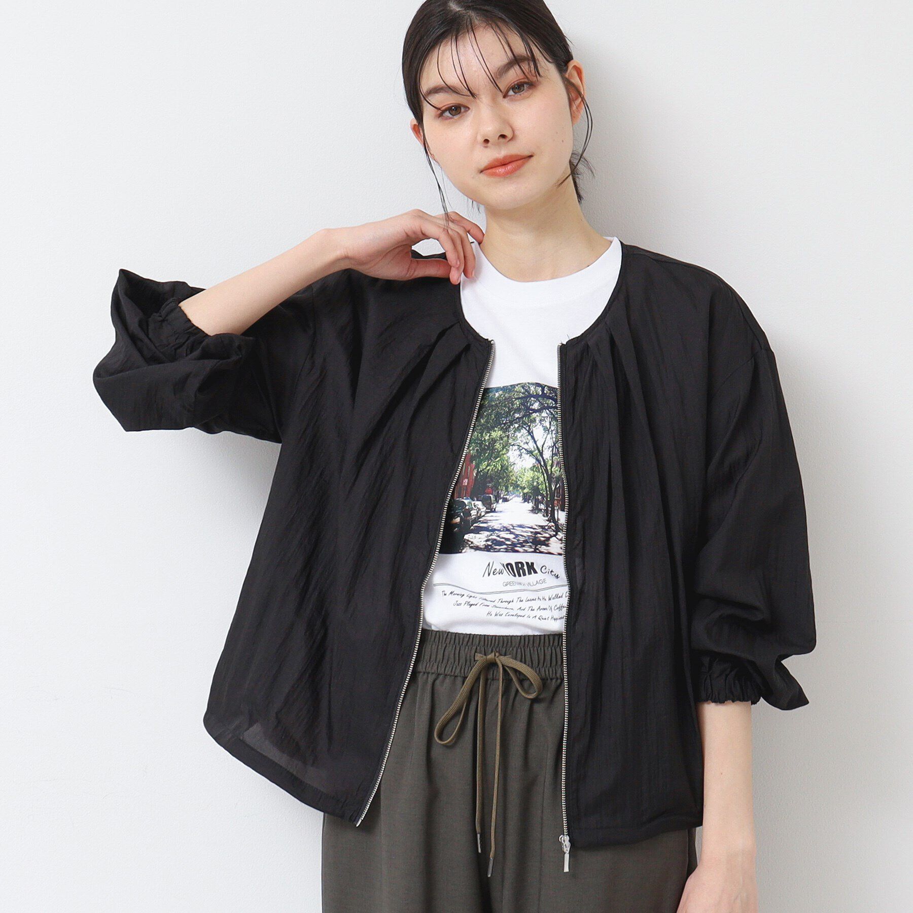 Dessin「【洗える】クルーネックブルゾン（S～L）」|ブルゾン・スタジャン|ブラック(019)