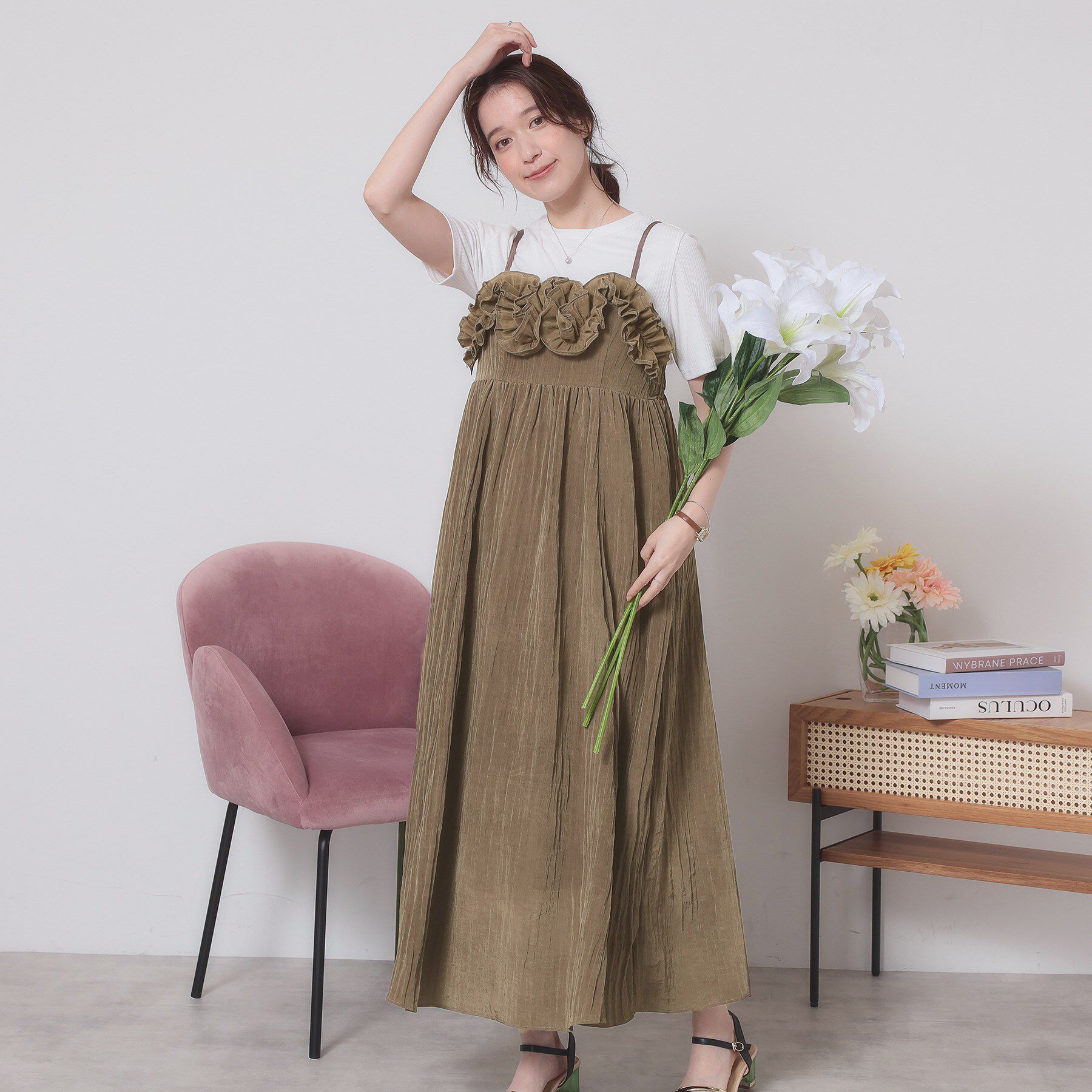 ITS&rsquo;DEMO「【手洗い可】ワッシャーサテンキャミワンピース」|ワンピース|