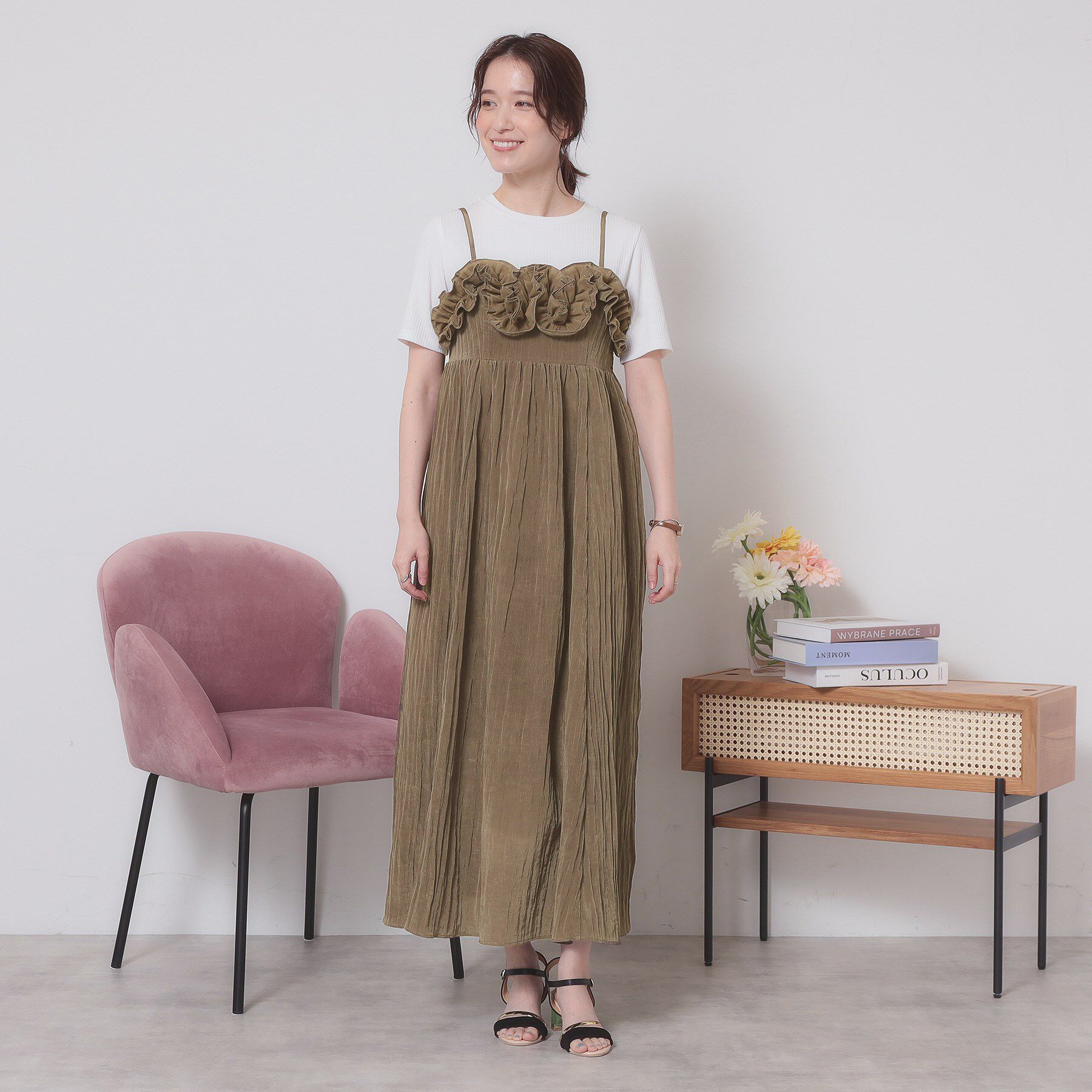 ITS&rsquo;DEMO「【手洗い可】ワッシャーサテンキャミワンピース」|ワンピース|