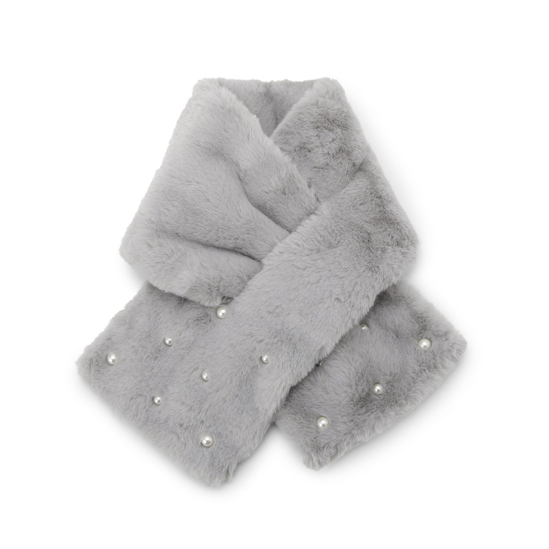 ITS&rsquo;DEMO「ランダムパール調フェイクファーマフラー」|ストール|グレー(012)