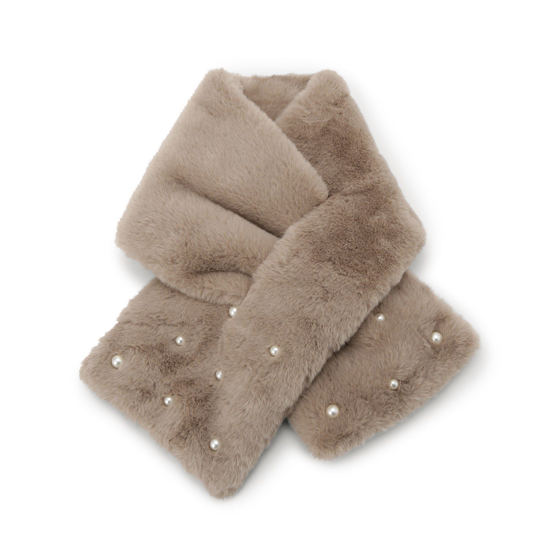 ITS&rsquo;DEMO「ランダムパール調フェイクファーマフラー」|ストール|ベージュ(052)