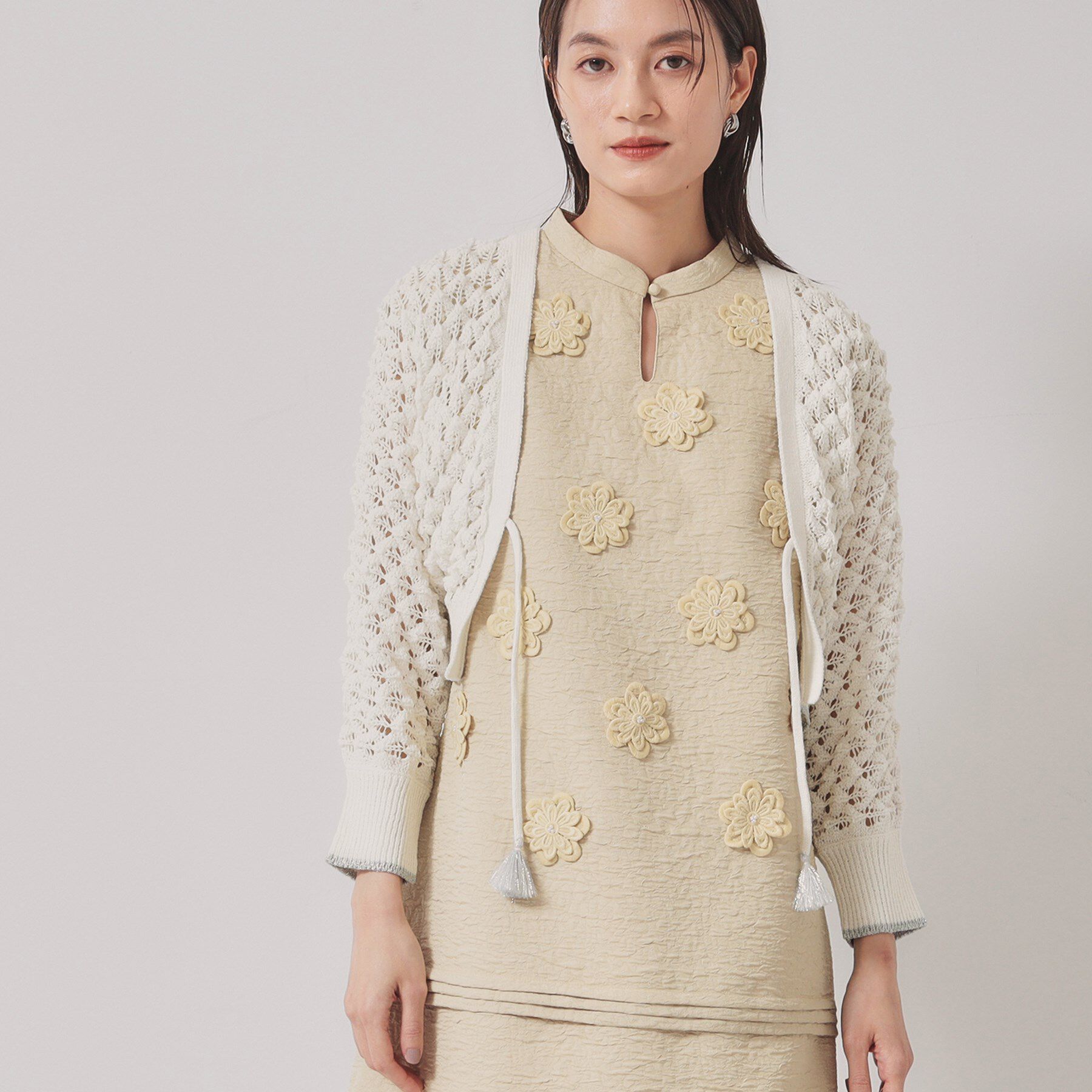 SunaUna「【透かし編み／ラメ入り】ドルマンスリーブボレロ」|カーディガン|