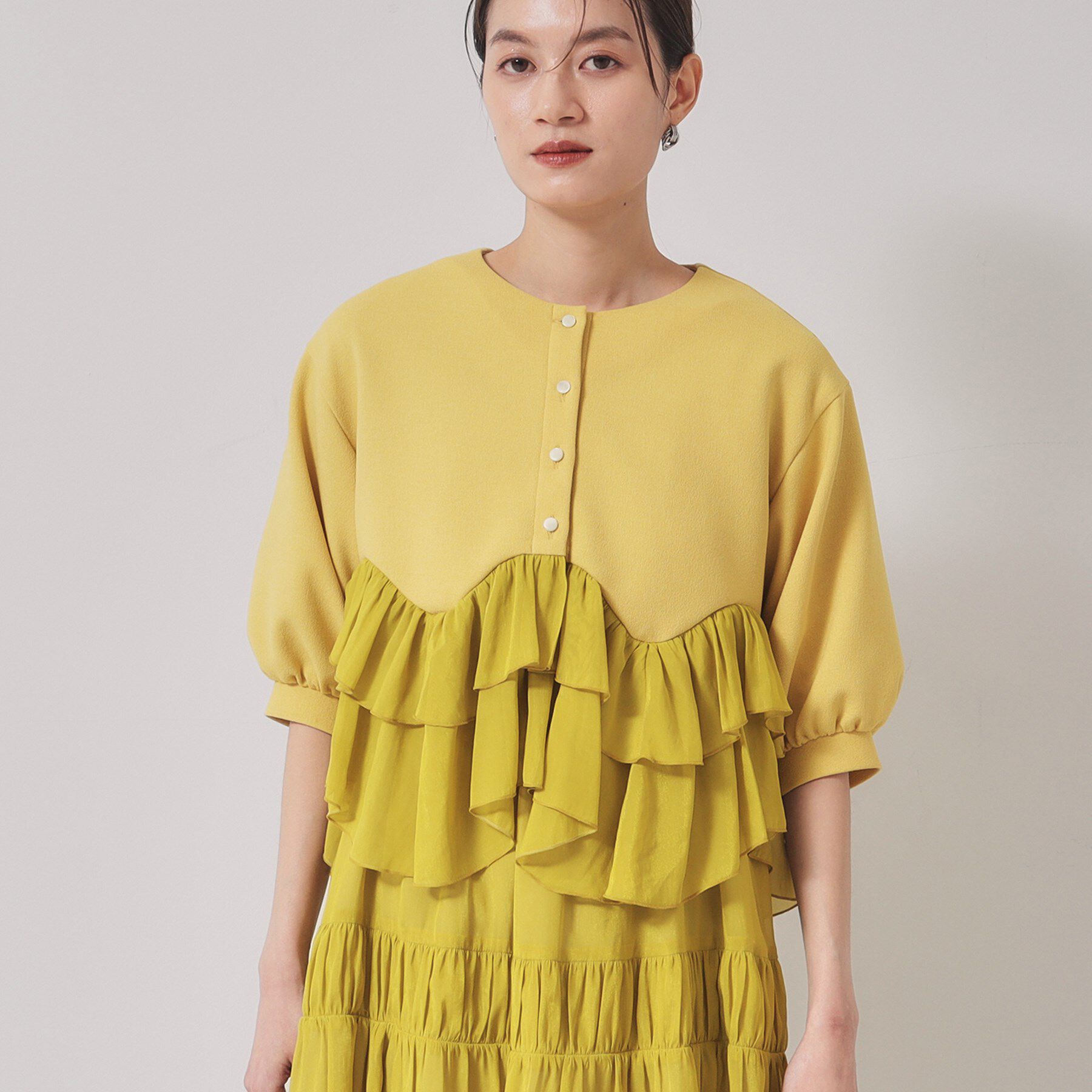 SunaUna「【裾シフォン／パフスリーブ】ペプラムブルゾン」|カーディガン|