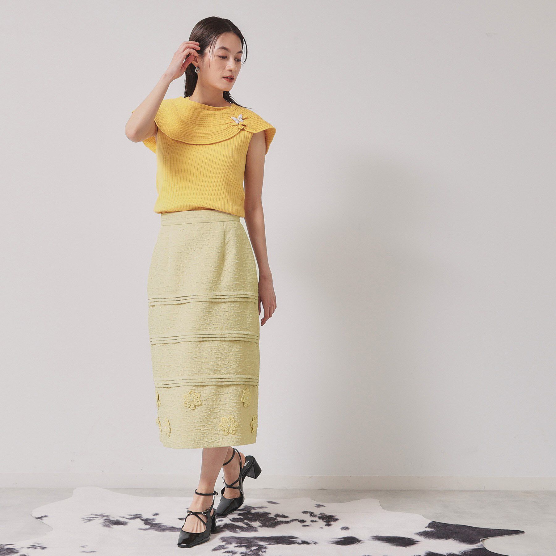 SunaUna「【お花モチーフ／タック切り替え】Aラインスカート」|スカート|