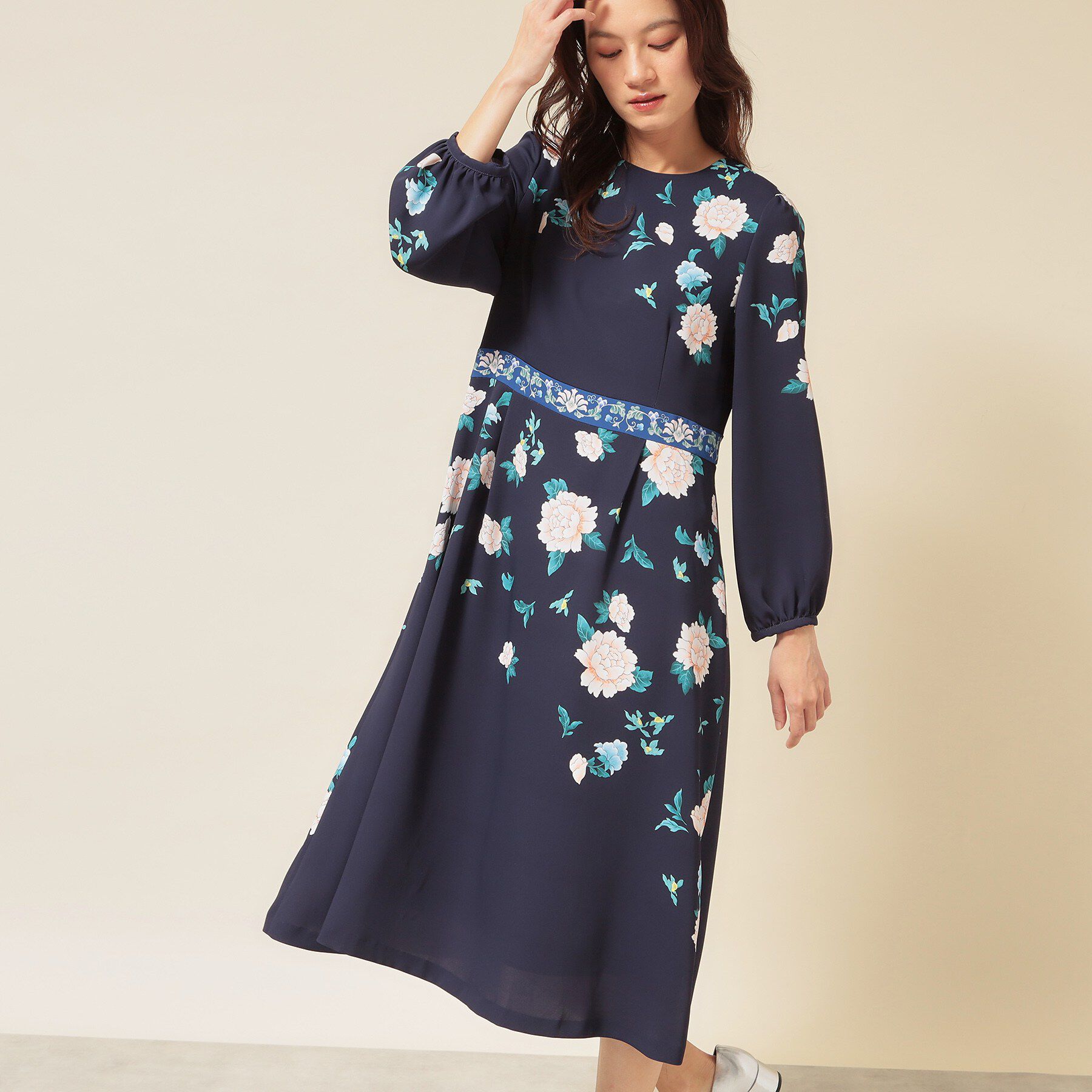 SunaUna「【co creation and yours／SS～L】オリエンタルプリントワンピース」|ワンピース|ネイビー(294)