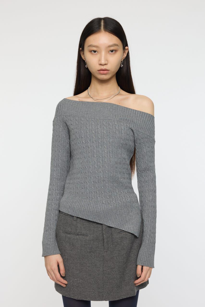 MOUSSY「ASYMMETRY SHOULDER CABLE ニット」|ニット・セーター|T.GRY