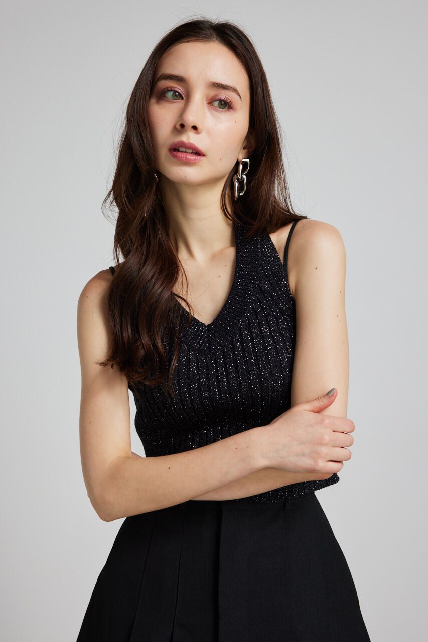 rienda「ホルターNCクロップドKnit TOP」|タンクトップ|BLK