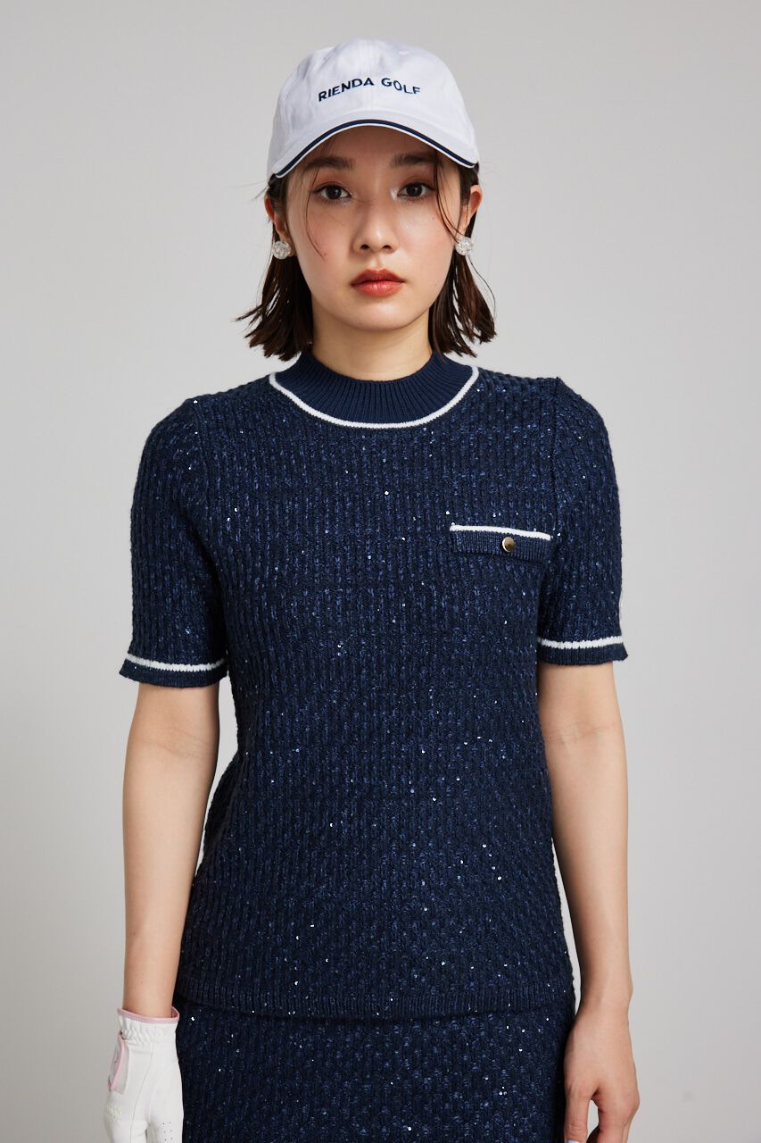 rienda「シャイニーツイードモックネックニットTOP」|ニット・セーター|