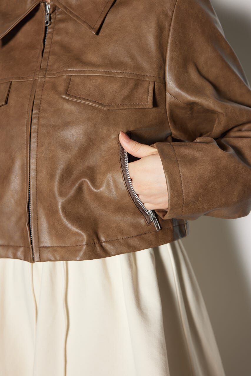 rienda「フェイクレザーポケットデザインショートジャケット」|その他|