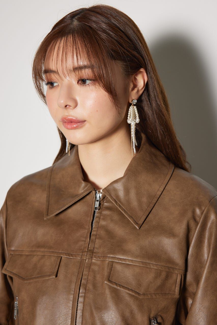 rienda「フェイクレザーポケットデザインショートジャケット」|その他|