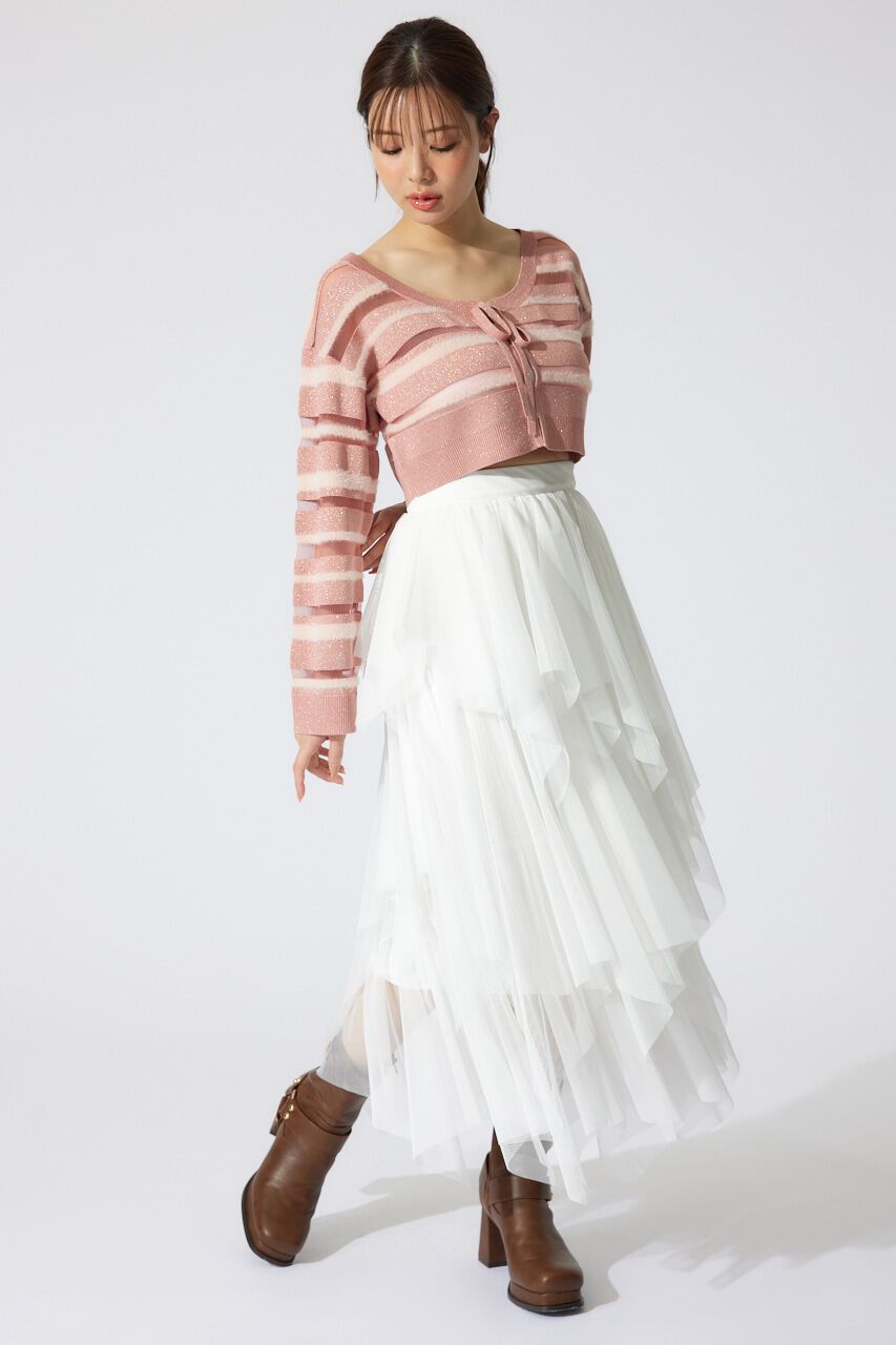 rienda「ニュアンスランダムチュールジャストウエストスカート」|スカート|