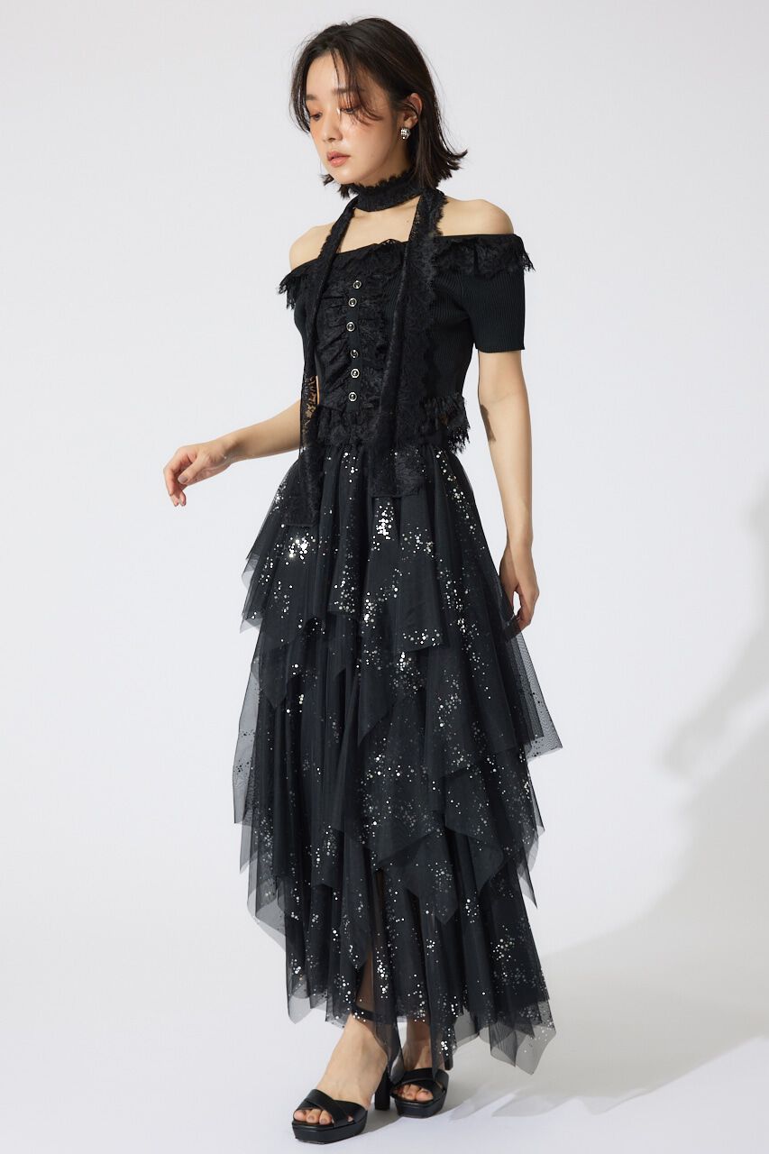 rienda「ニュアンスランダムチュールジャストウエストスカート」|スカート|