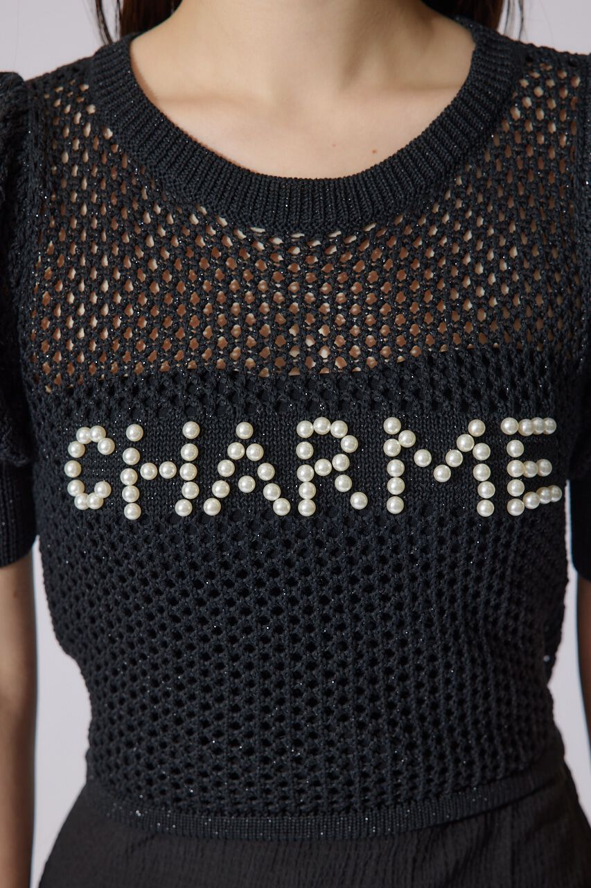 rienda「メッシュロゴショートニットトップス」|ニット・セーター|