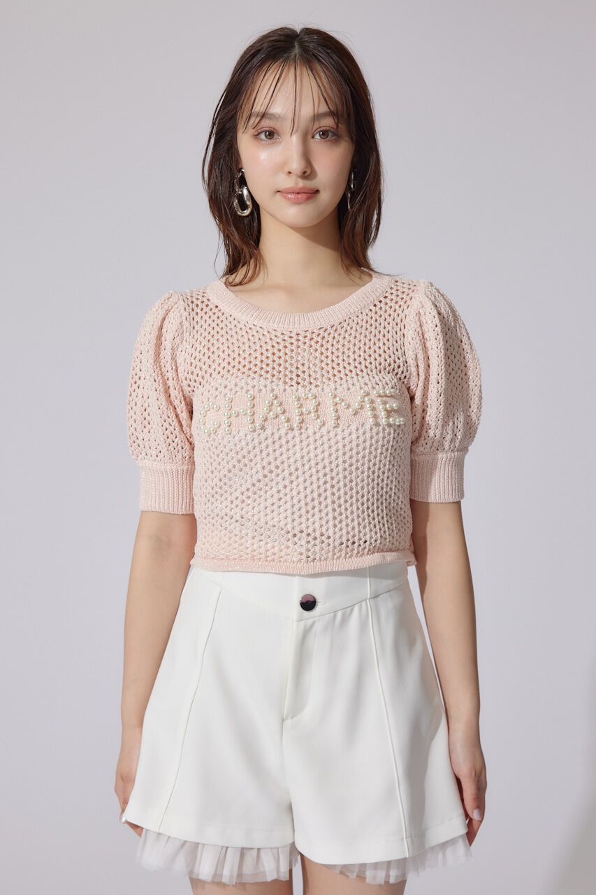 rienda「メッシュロゴショートニットトップス」|ニット・セーター|