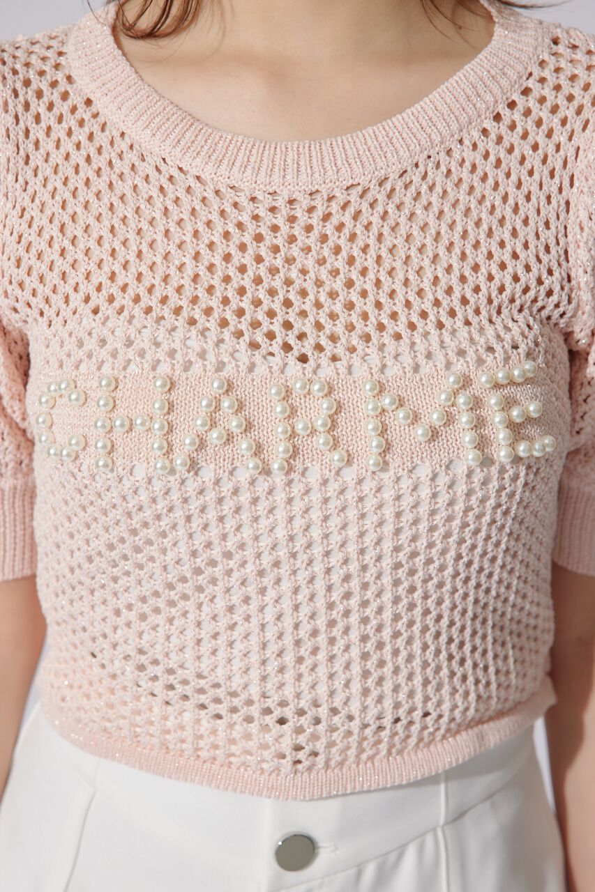 rienda「メッシュロゴショートニットトップス」|ニット・セーター|