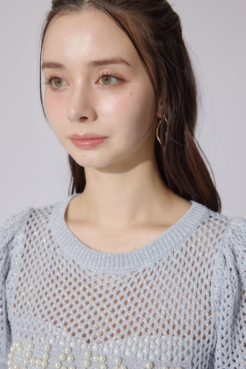 rienda「メッシュロゴショートニットトップス」|ニット・セーター|
