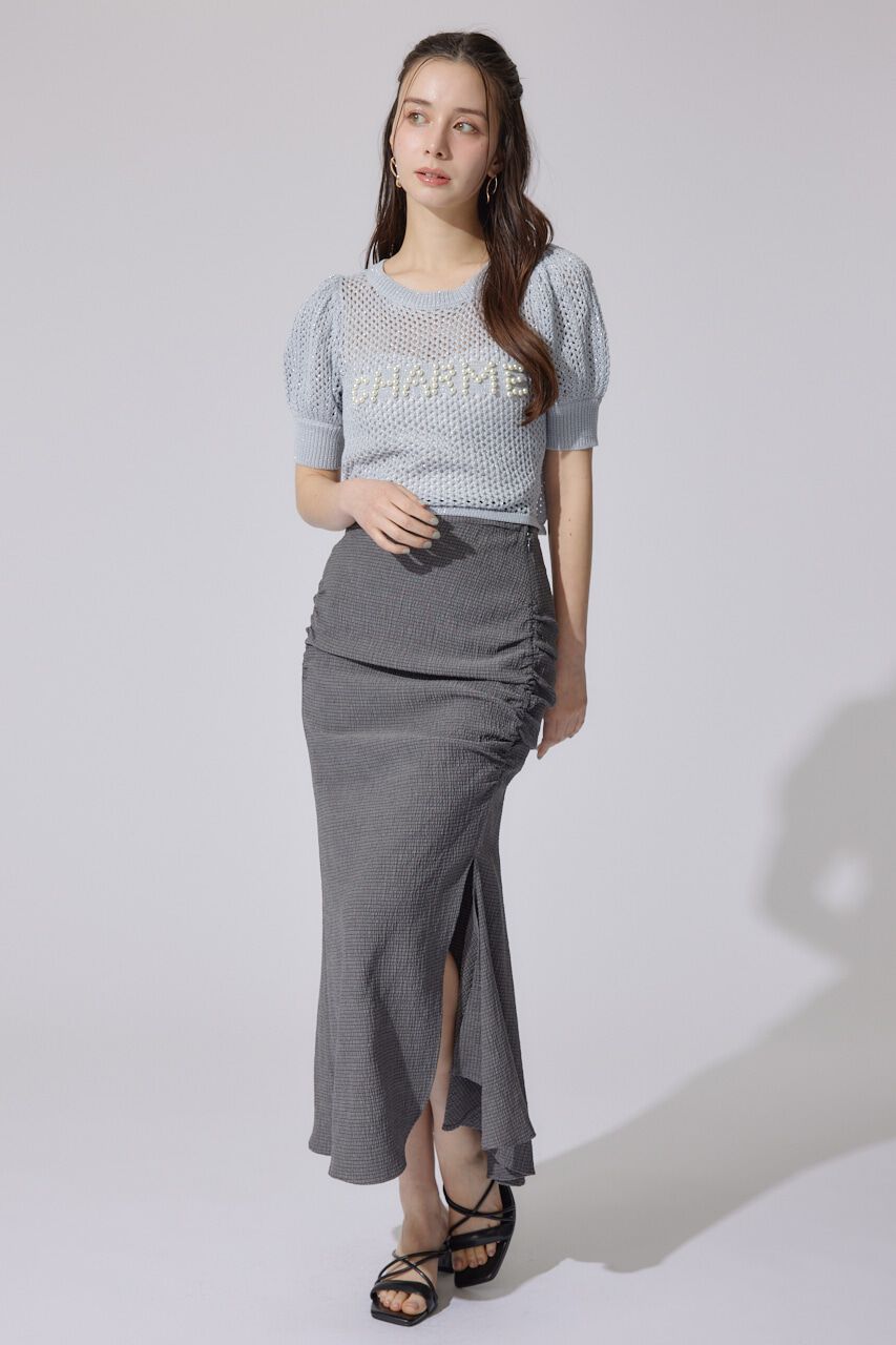 rienda「メッシュロゴショートニットトップス」|ニット・セーター|