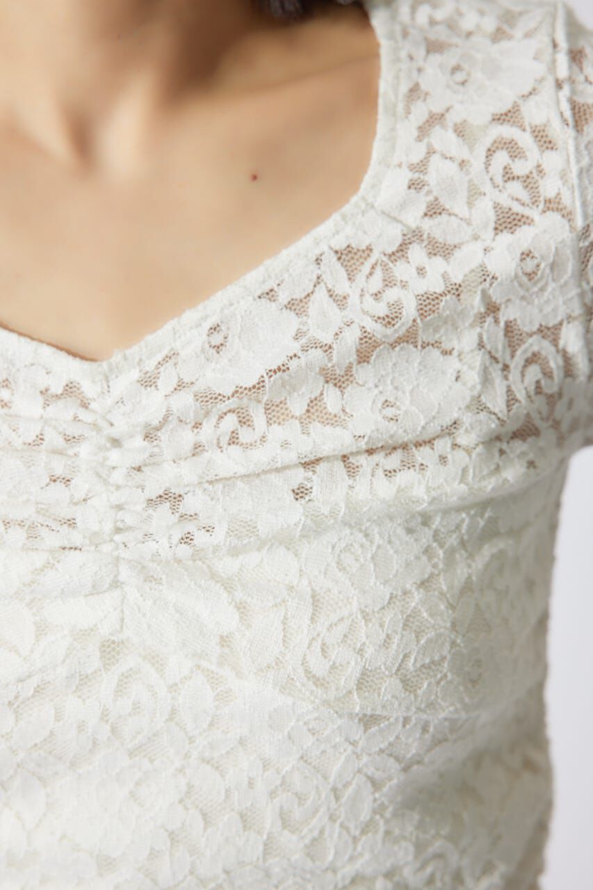 rienda「バストギャザーデザインレースカットトップス」|Tシャツ・カットソー|