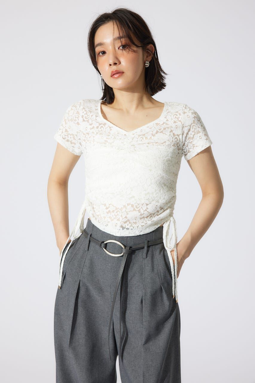 rienda「バストギャザーデザインレースカットトップス」|Tシャツ・カットソー|