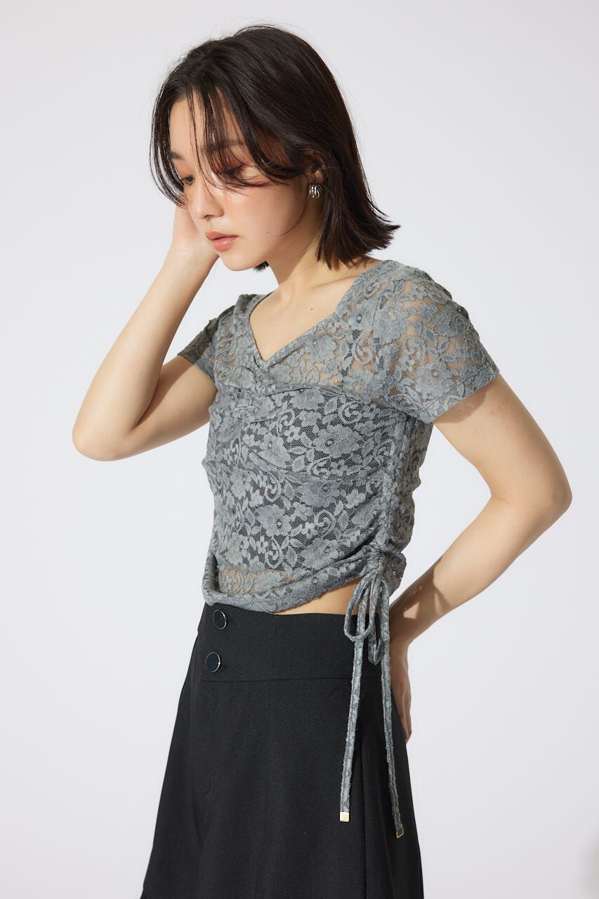 rienda「バストギャザーデザインレースカットトップス」|Tシャツ・カットソー|